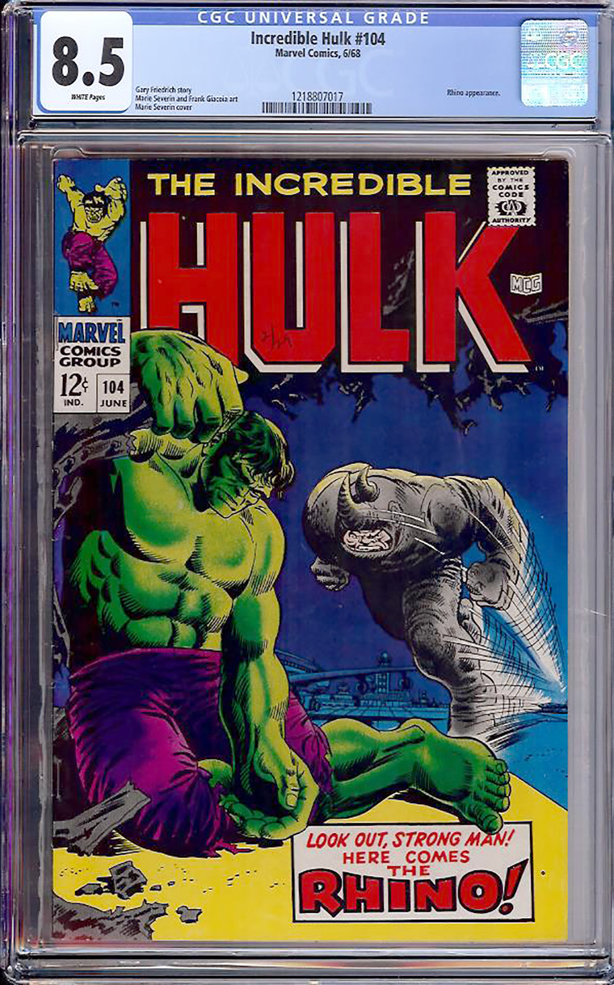 Incredible Hulk #104 CGC 8.5 w