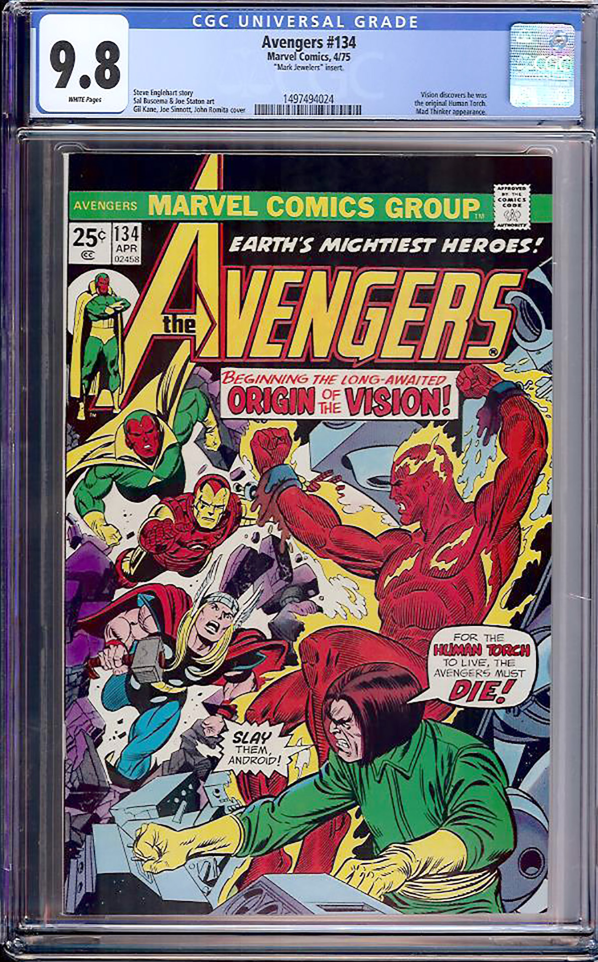 Avengers #134 CGC 9.8 w