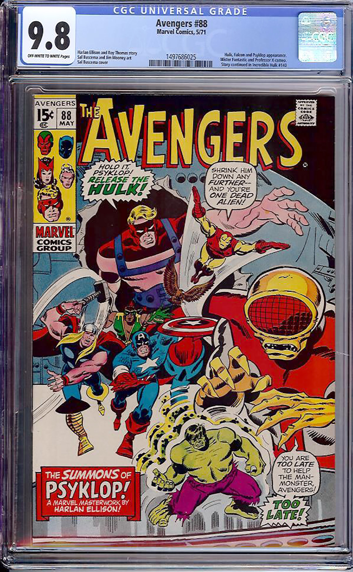 Avengers #88 CGC 9.8 ow/w