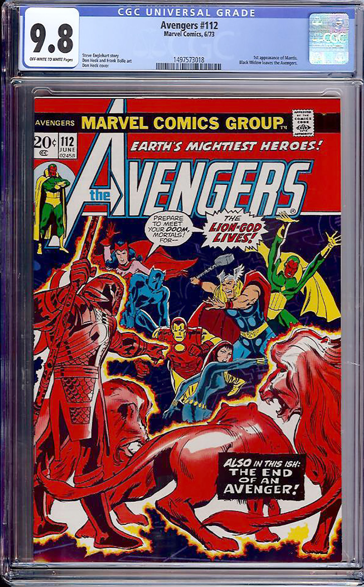 Avengers #112 CGC 9.8 ow/w