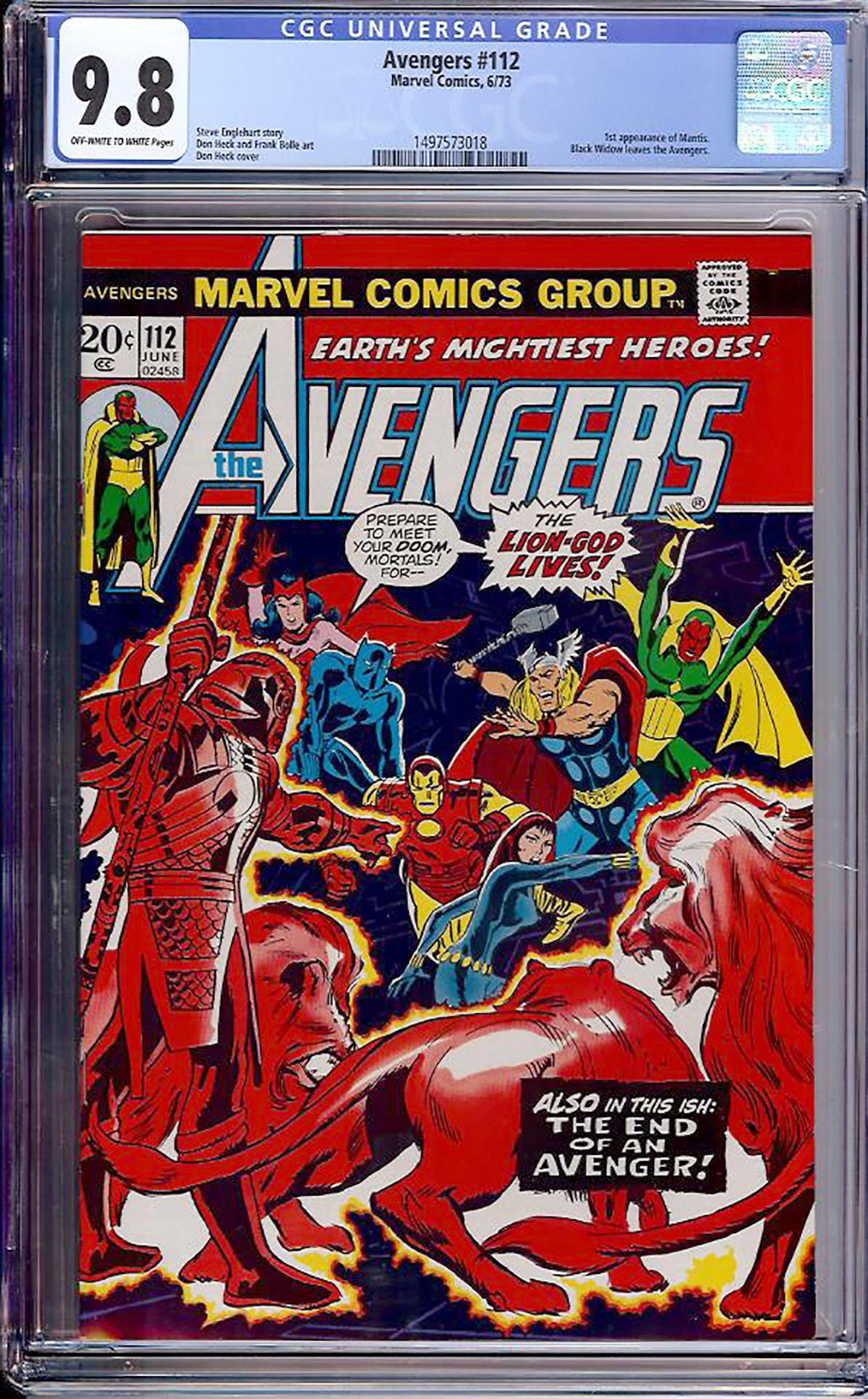 Avengers #112 CGC 9.8 ow/w