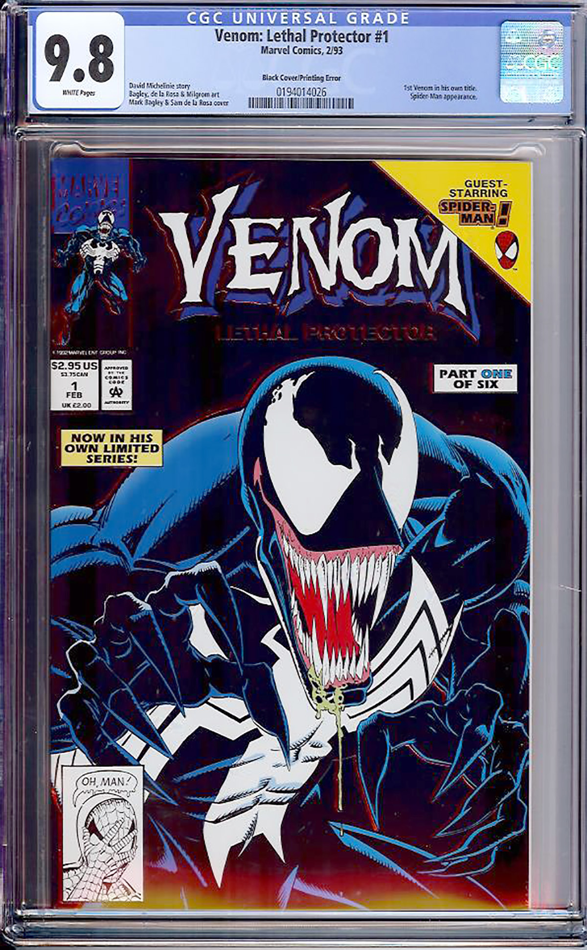 Venom: Lethal Protector #1 CGC 9.8 w Black Cover/Printing Error