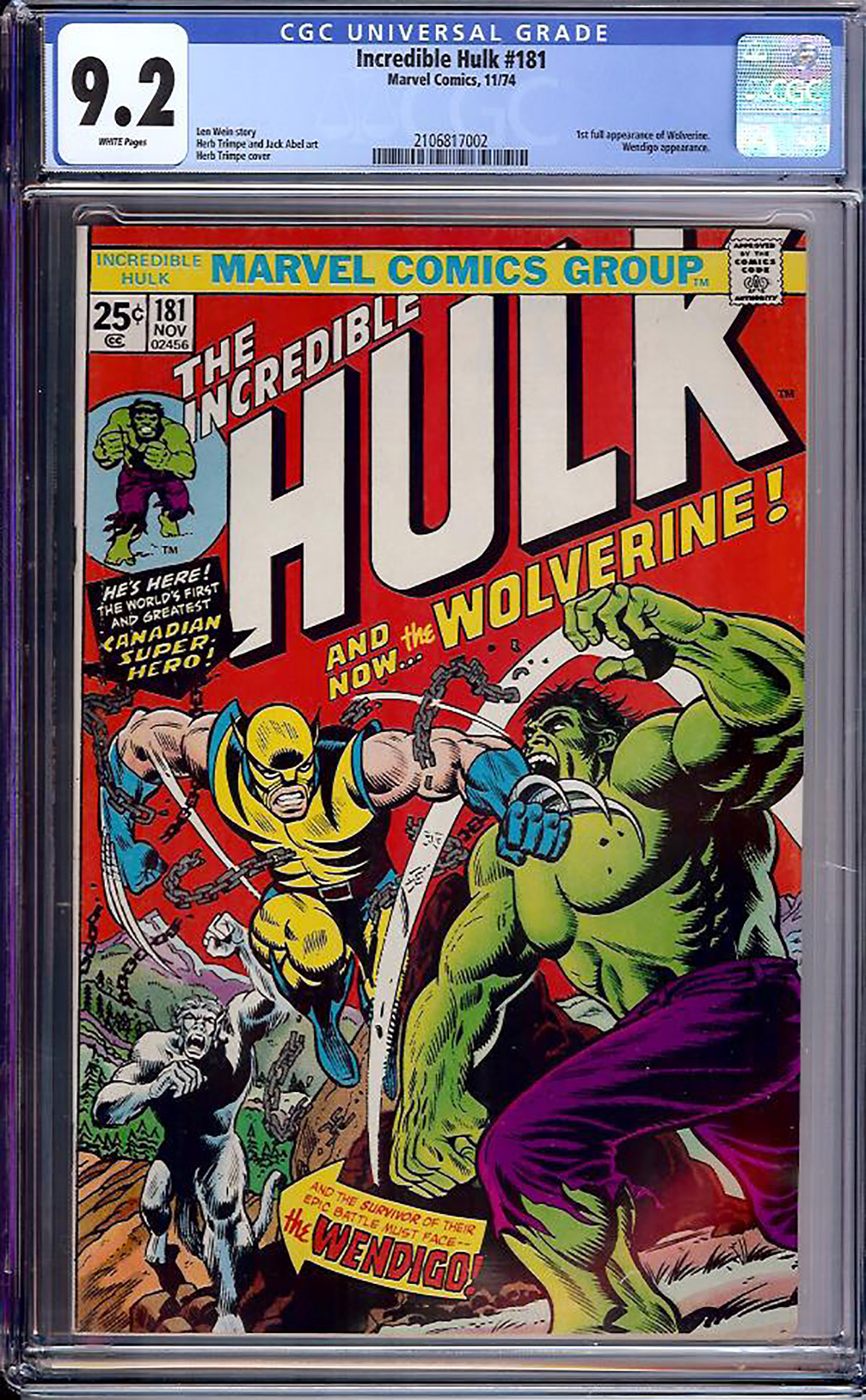 Incredible Hulk #181 CGC 9.2 w