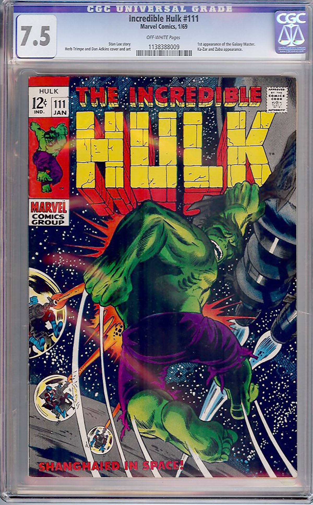Incredible Hulk #111 CGC 7.5 ow