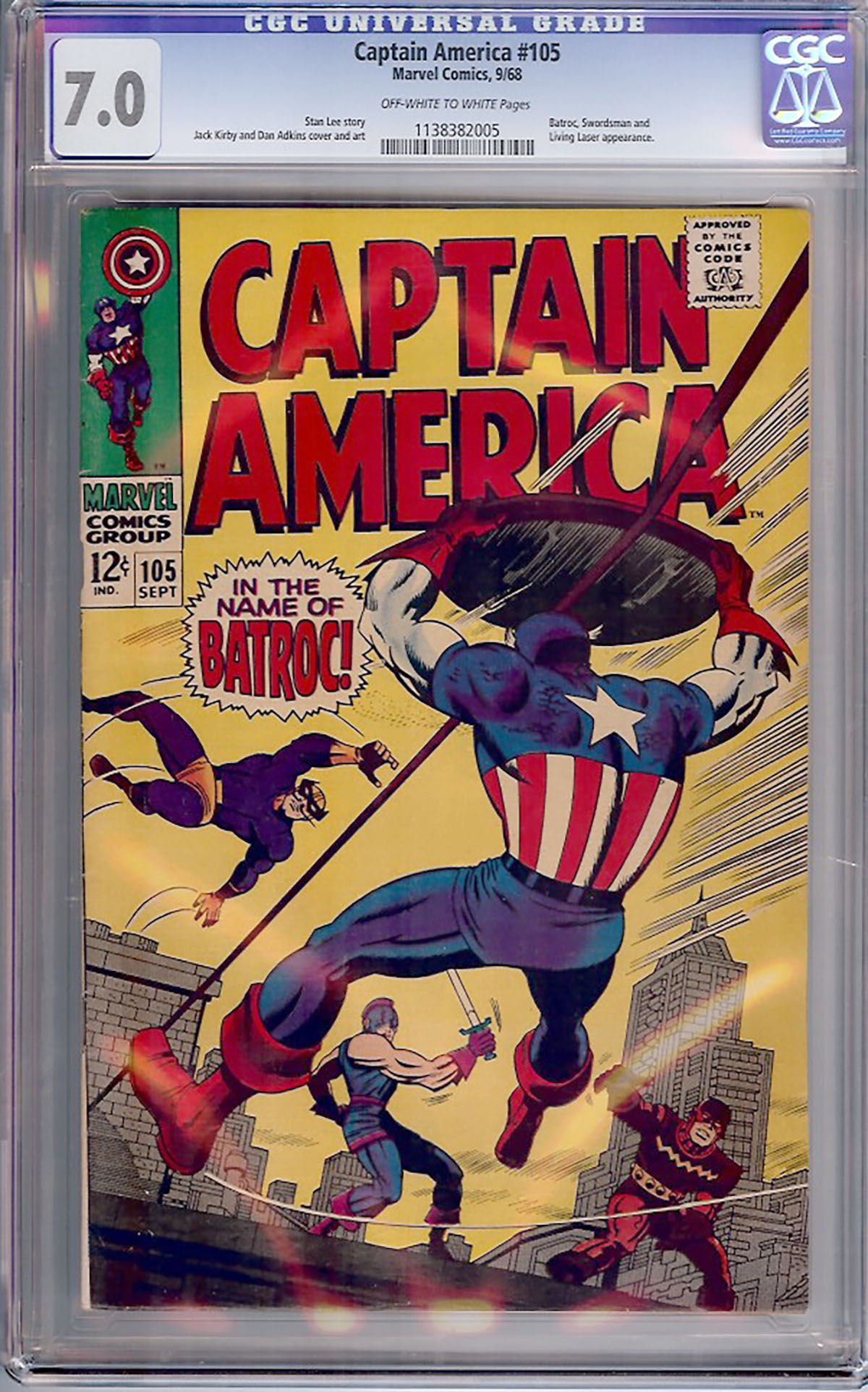Captain America #105 CGC 7.0 ow/w