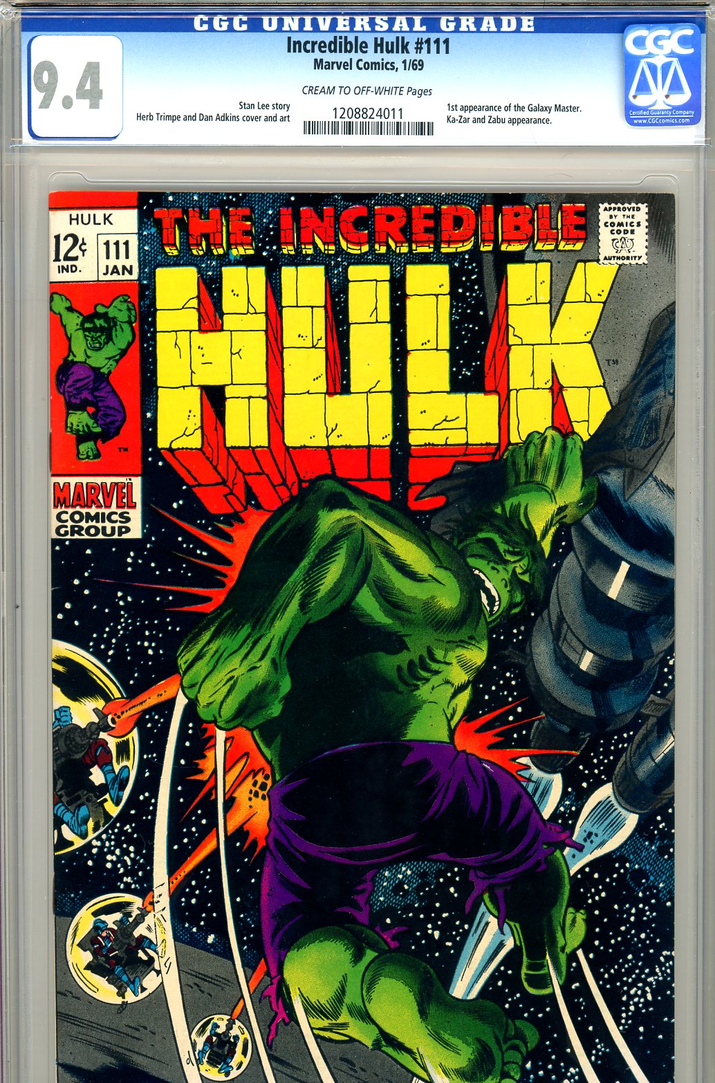 Incredible Hulk #111 CGC 9.4 cr/ow