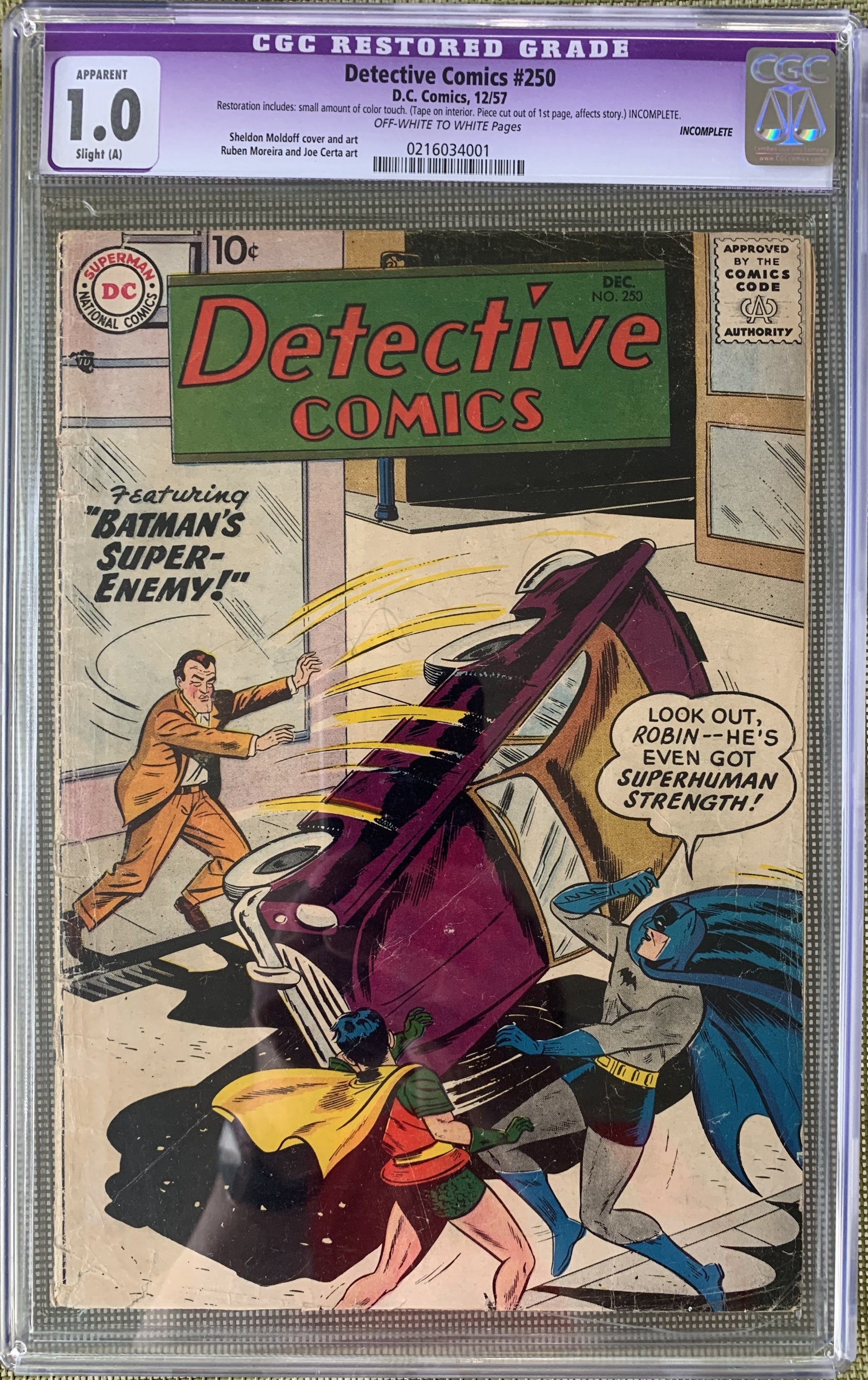 Detective Comics #250 CGC 1.0 ow/w