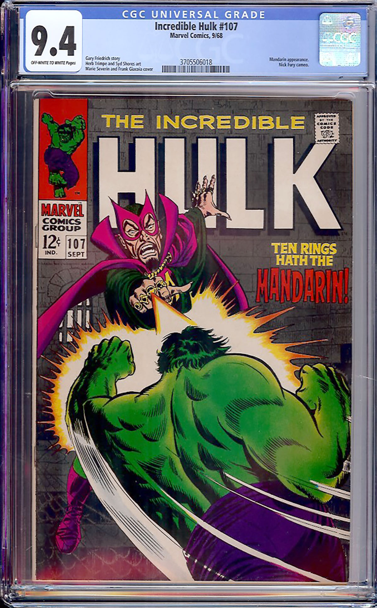 Incredible Hulk #107 CGC 9.4 ow/w