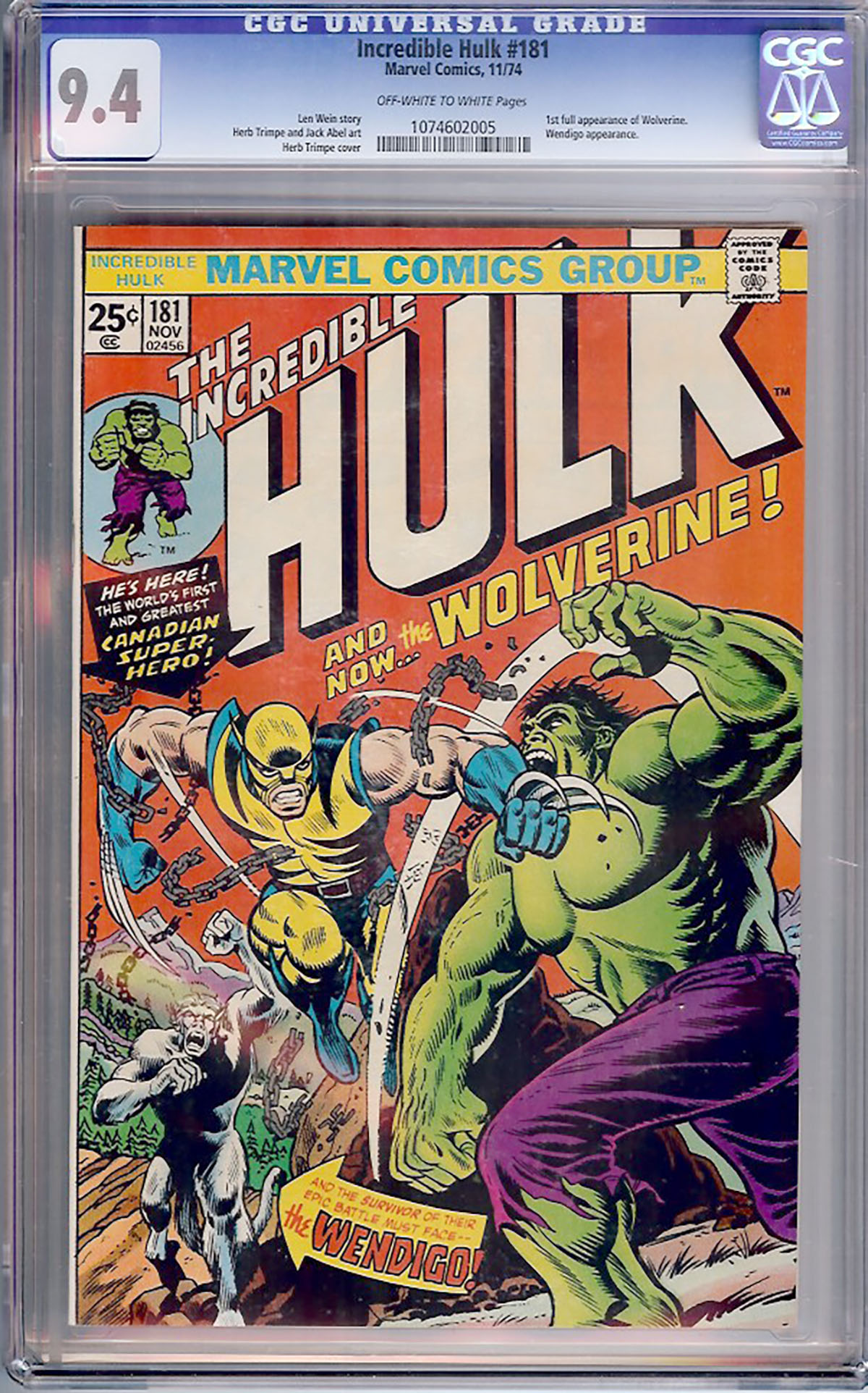 Incredible Hulk #181 CGC 9.4 ow/w