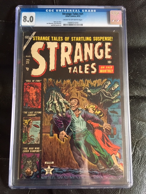 Strange Tales #21 CGC 8.0 cr/ow