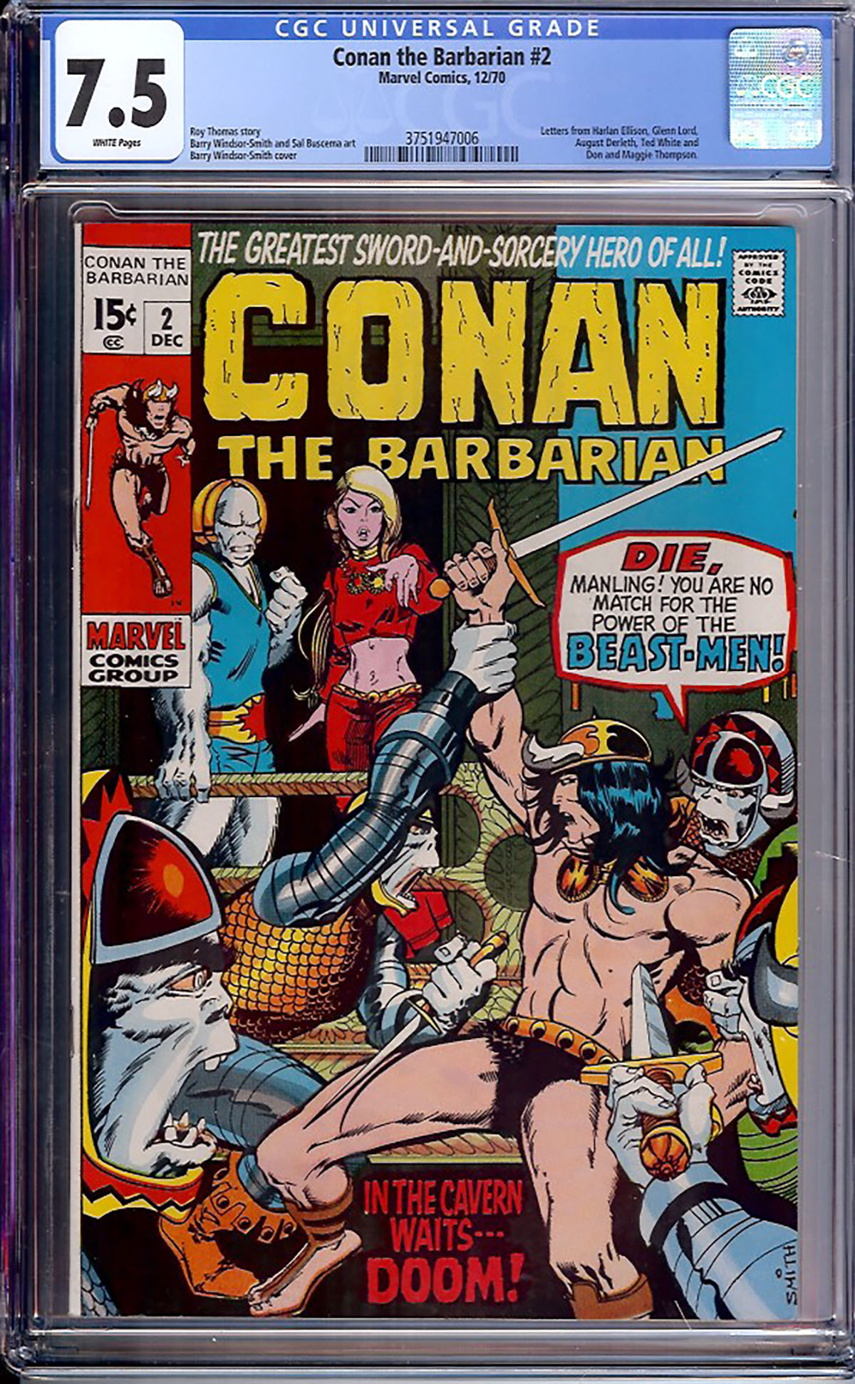 Conan The Barbarian #2 CGC 7.5 w