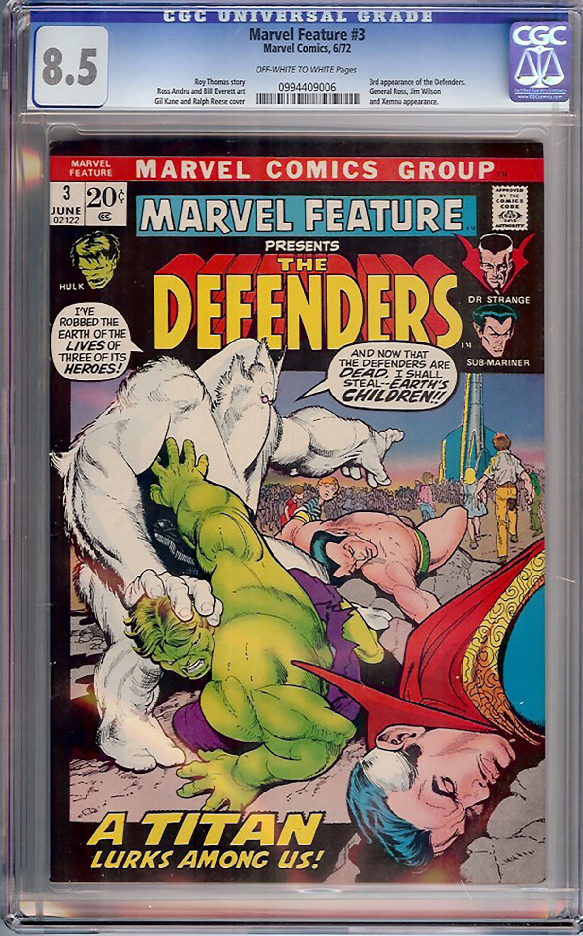 Marvel Feature #3 CGC 8.5 ow/w