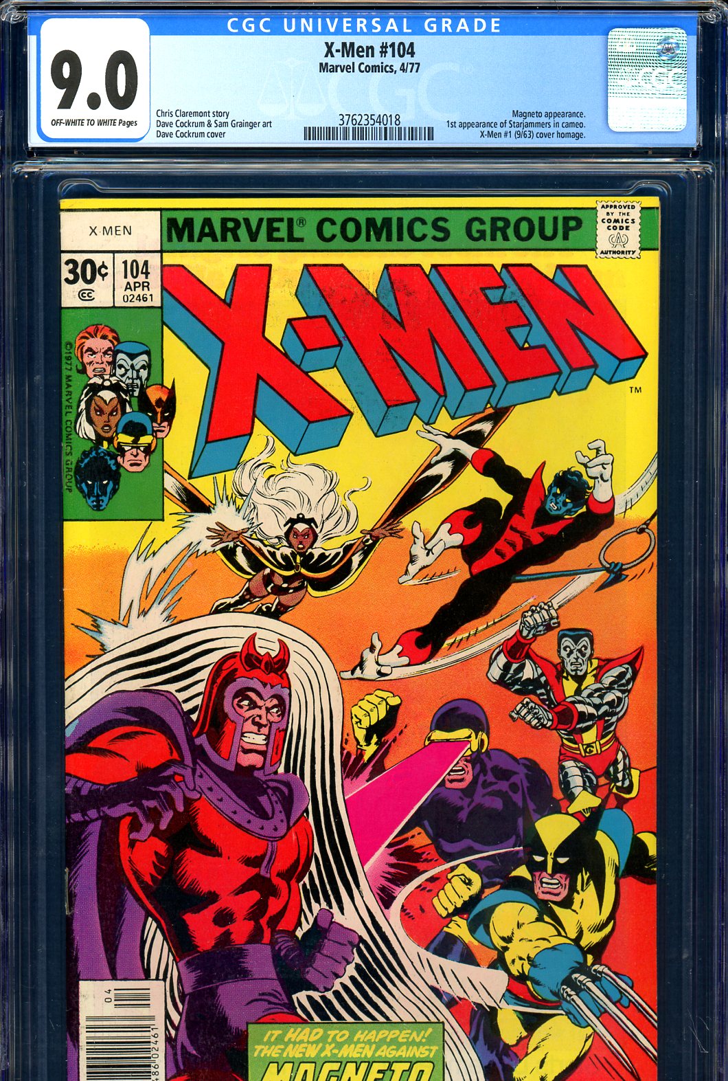 X-Men #104 CGC 9.0 ow/w