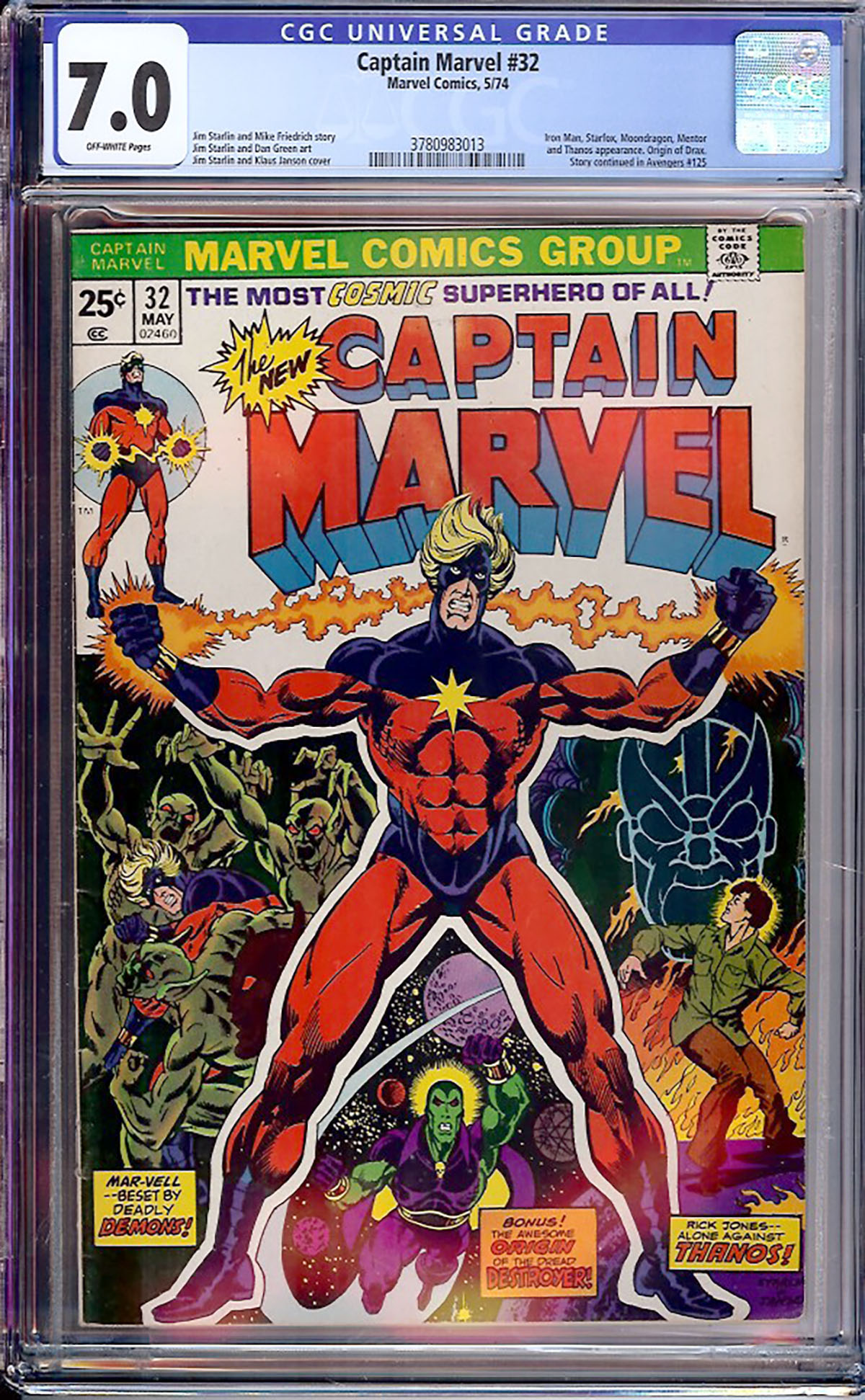 Captain Marvel #32 CGC 7.0 ow