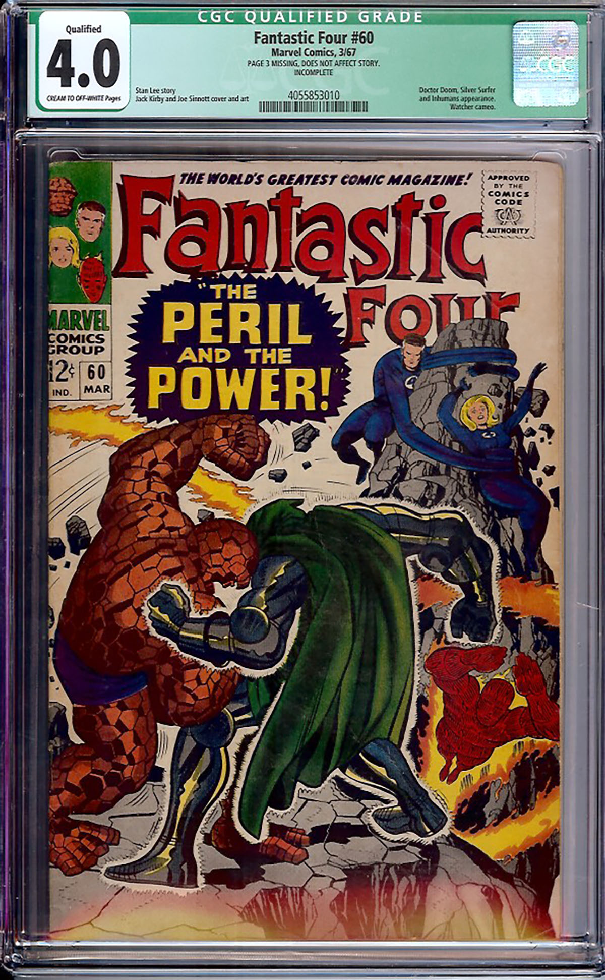 Fantastic Four #60 CGC 4.0 cr/ow