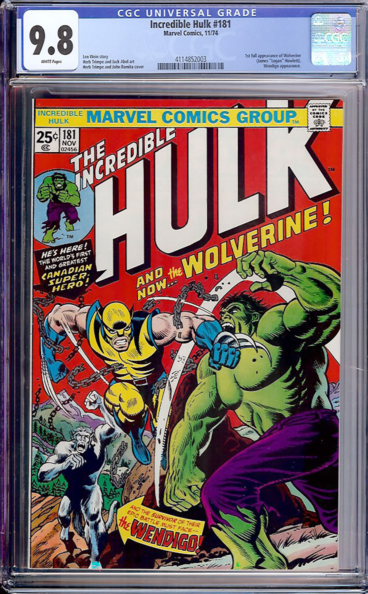Incredible Hulk #181 CGC 9.8 w