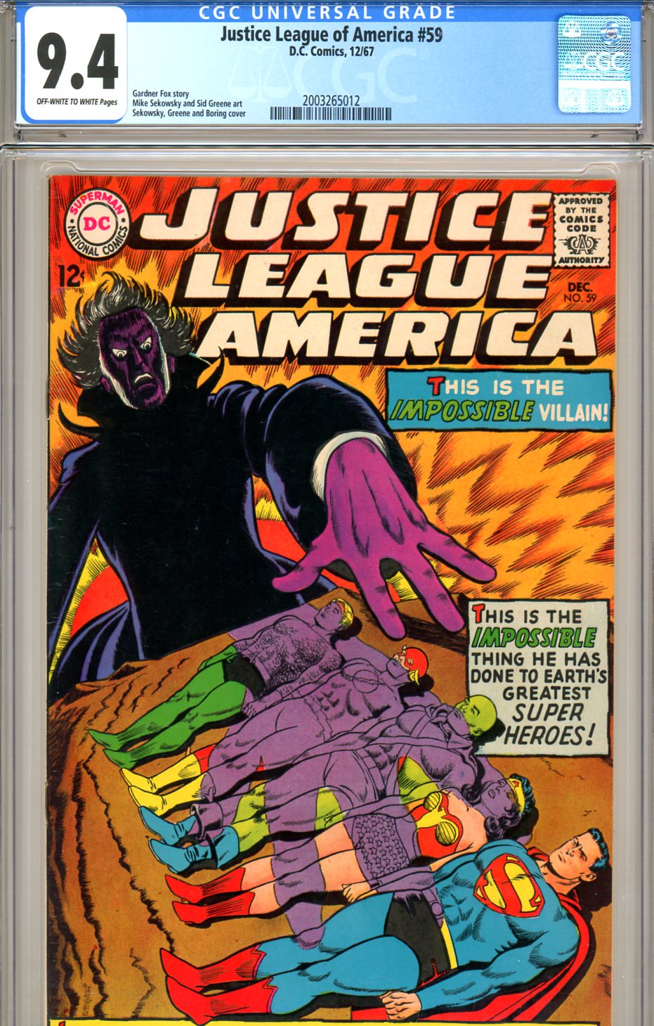 Justice League of America #59 CGC 9.4 ow/w