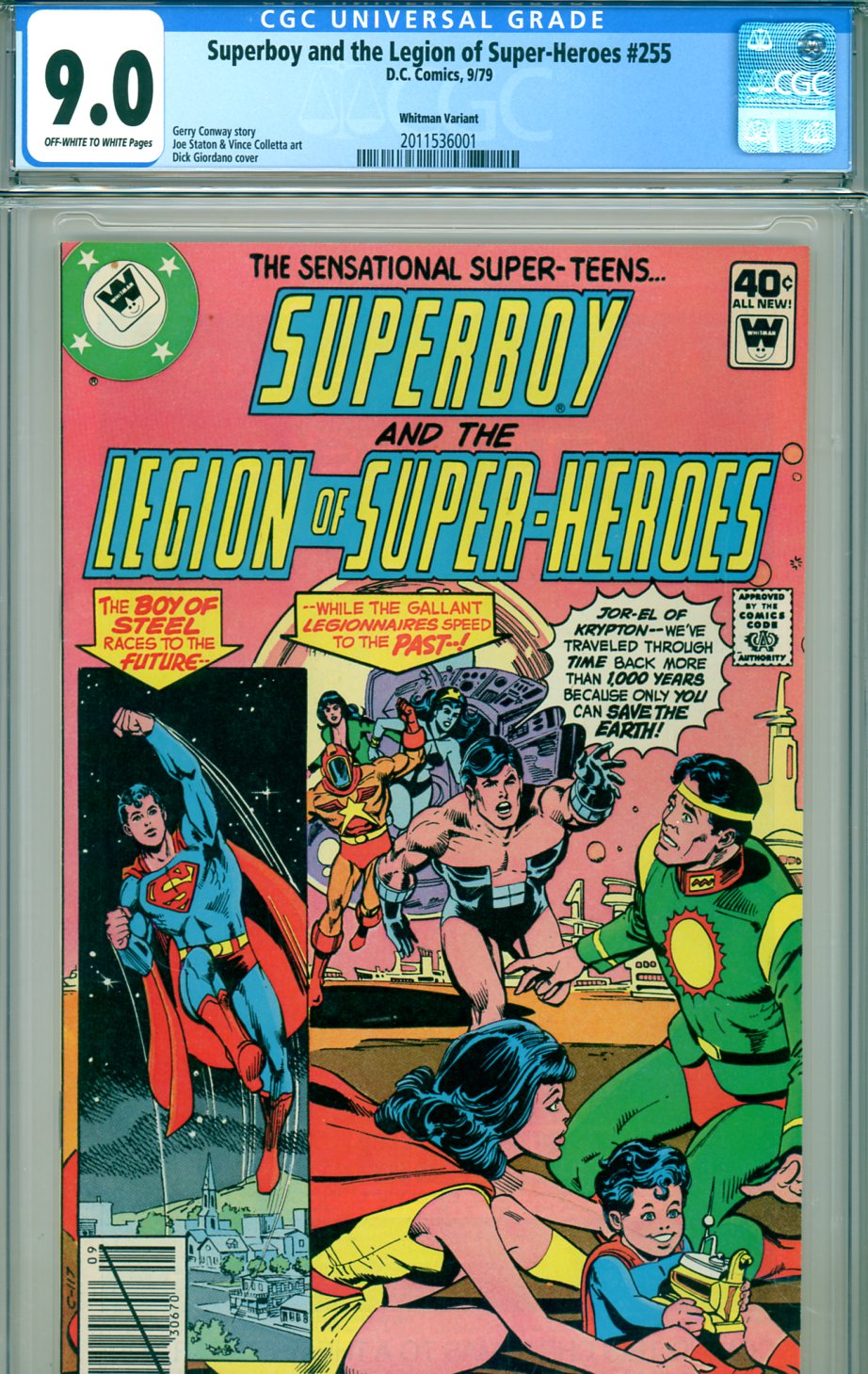 Superboy and the Legion of Super-Heroes #255 CGC 9.0 ow/w