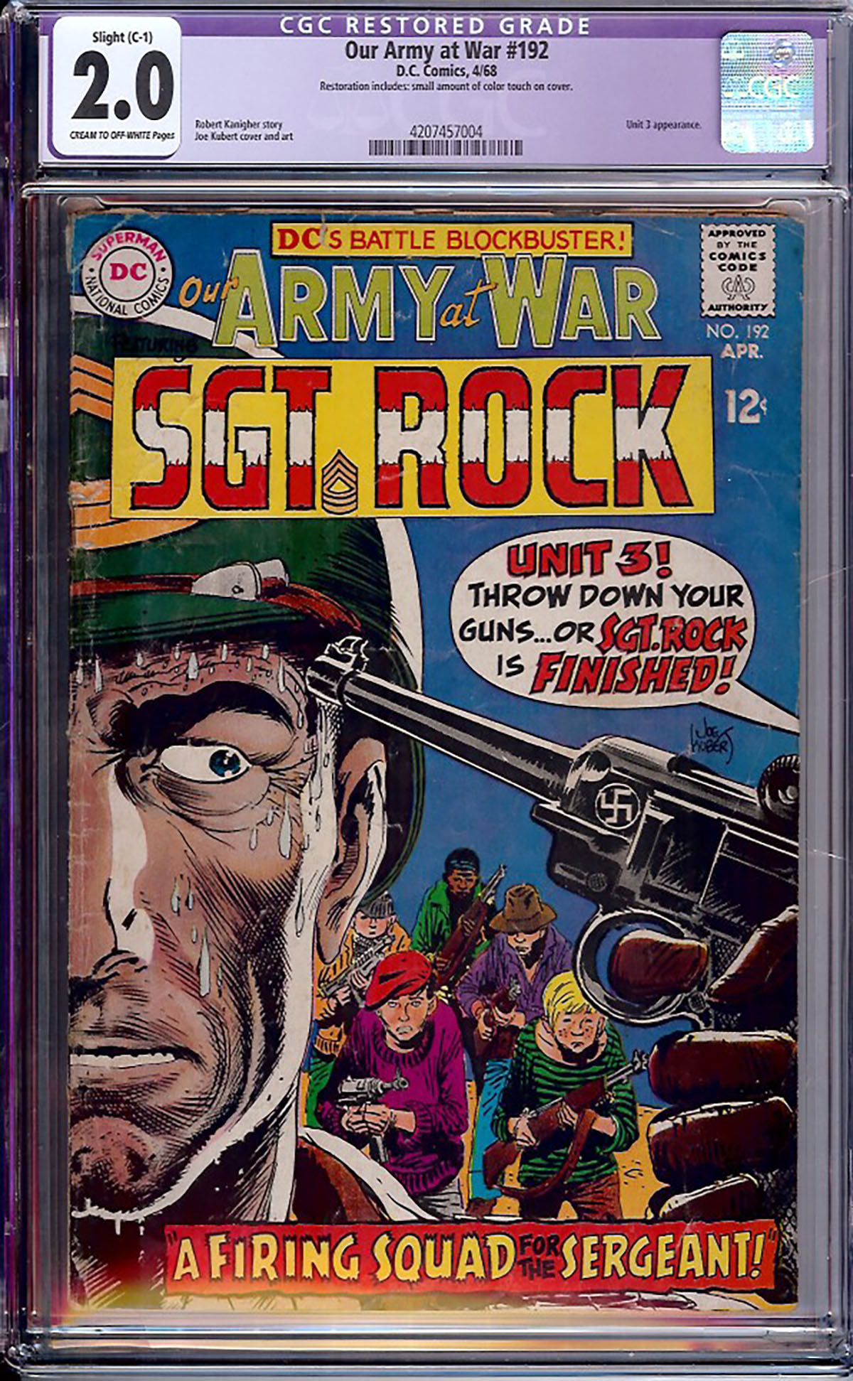 Our Army at War #192 CGC 2.0 cr/ow
