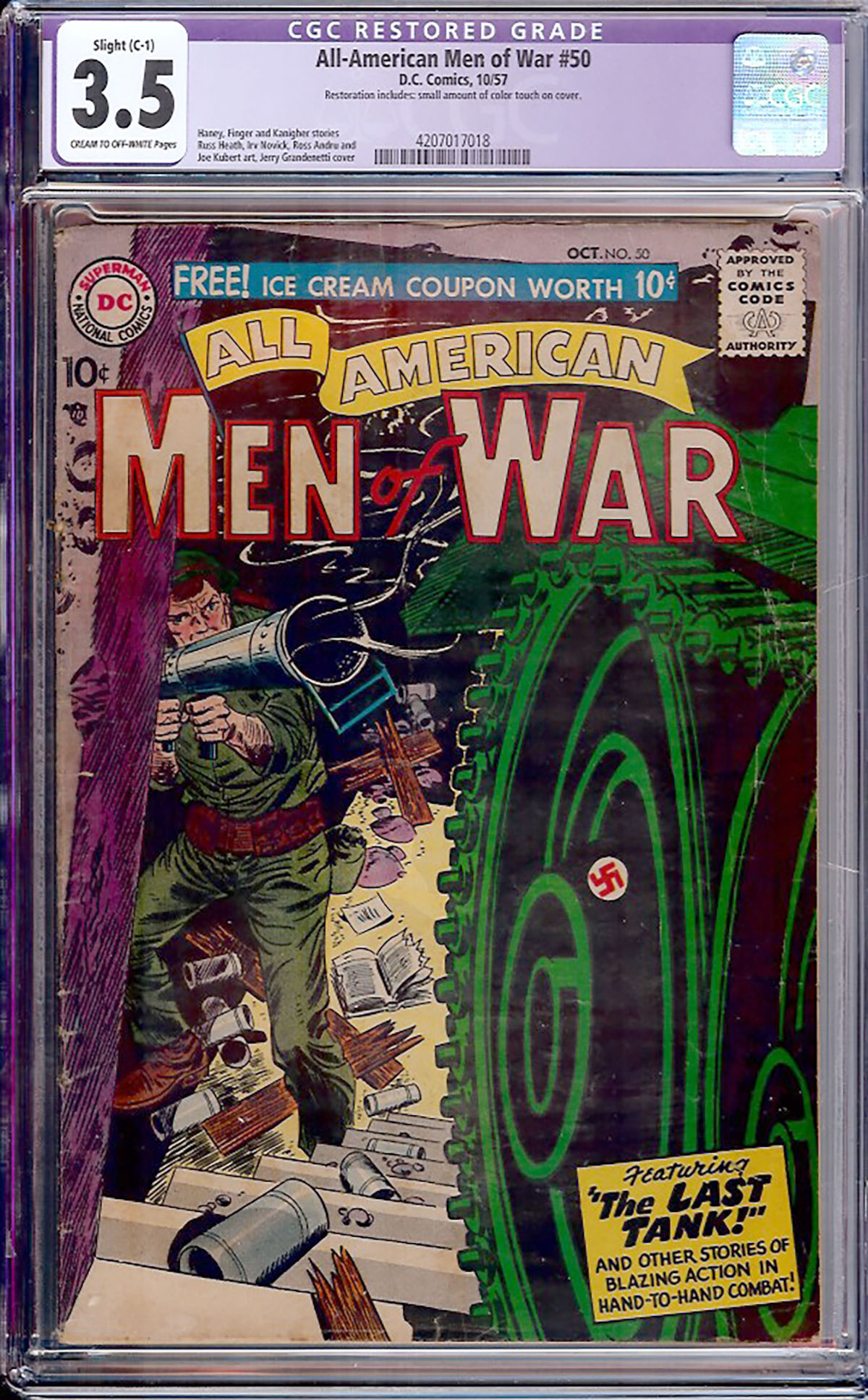 All-American Men of War #50 CGC 3.5 cr/ow