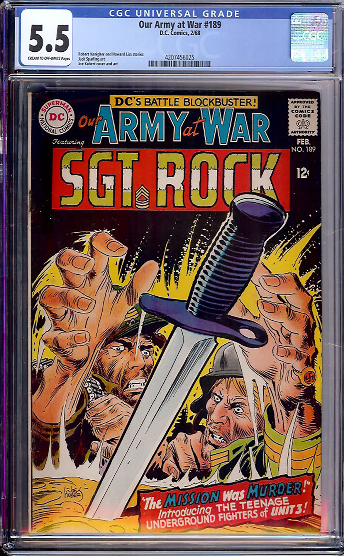 Our Army at War #189 CGC 5.5 cr/ow