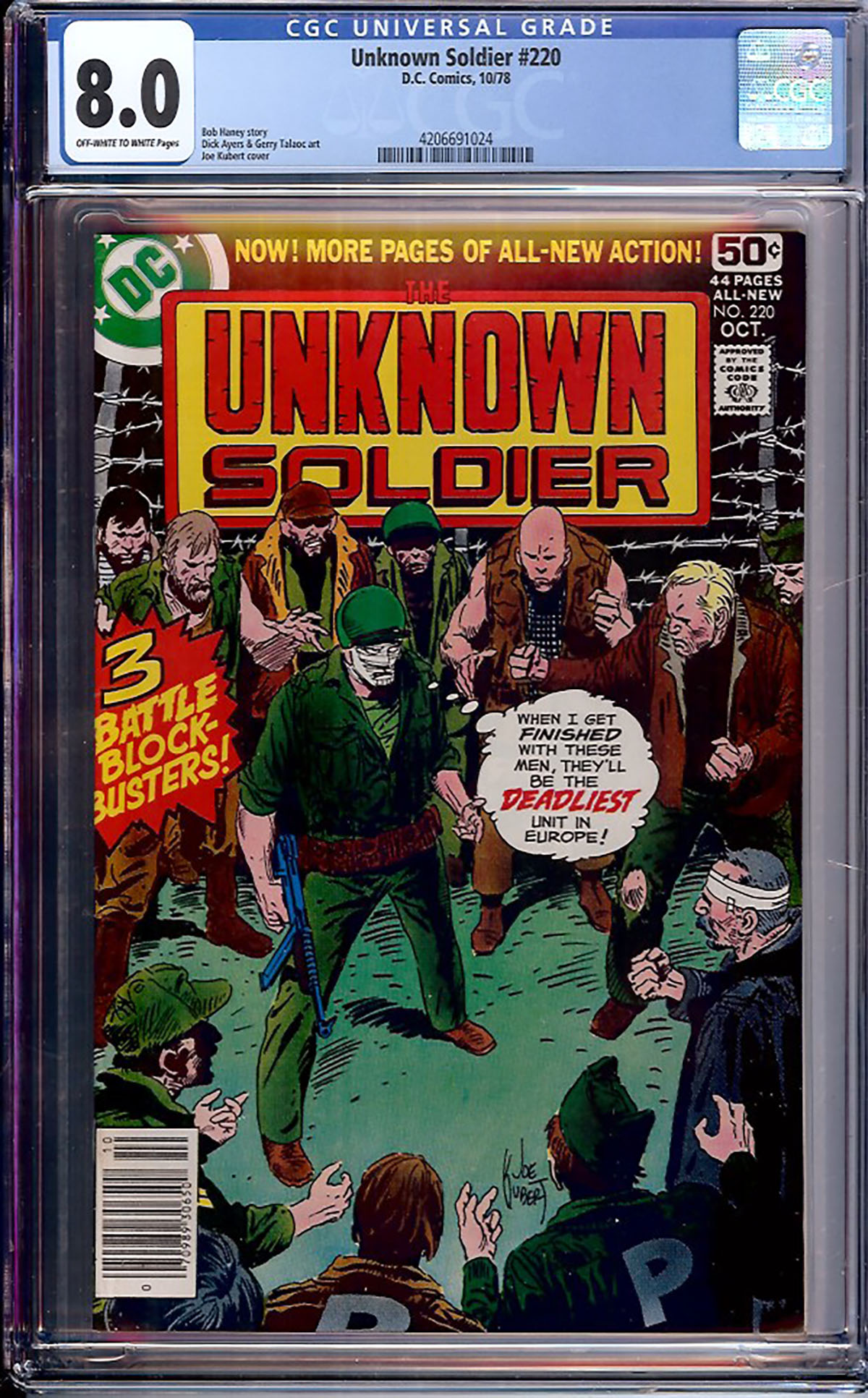 Unknown Soldier #220 CGC 8.0 ow/w