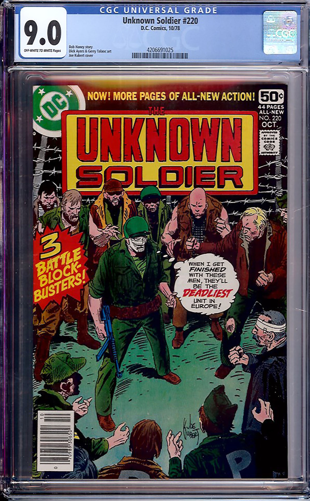 Unknown Soldier #220 CGC 9.0 ow/w