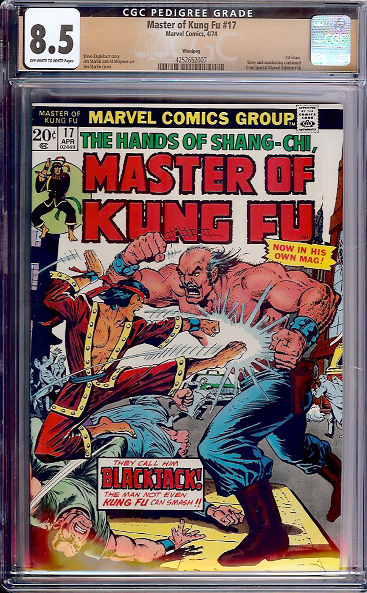 Master of Kung Fu #17 CGC 8.5 ow/w Winnipeg