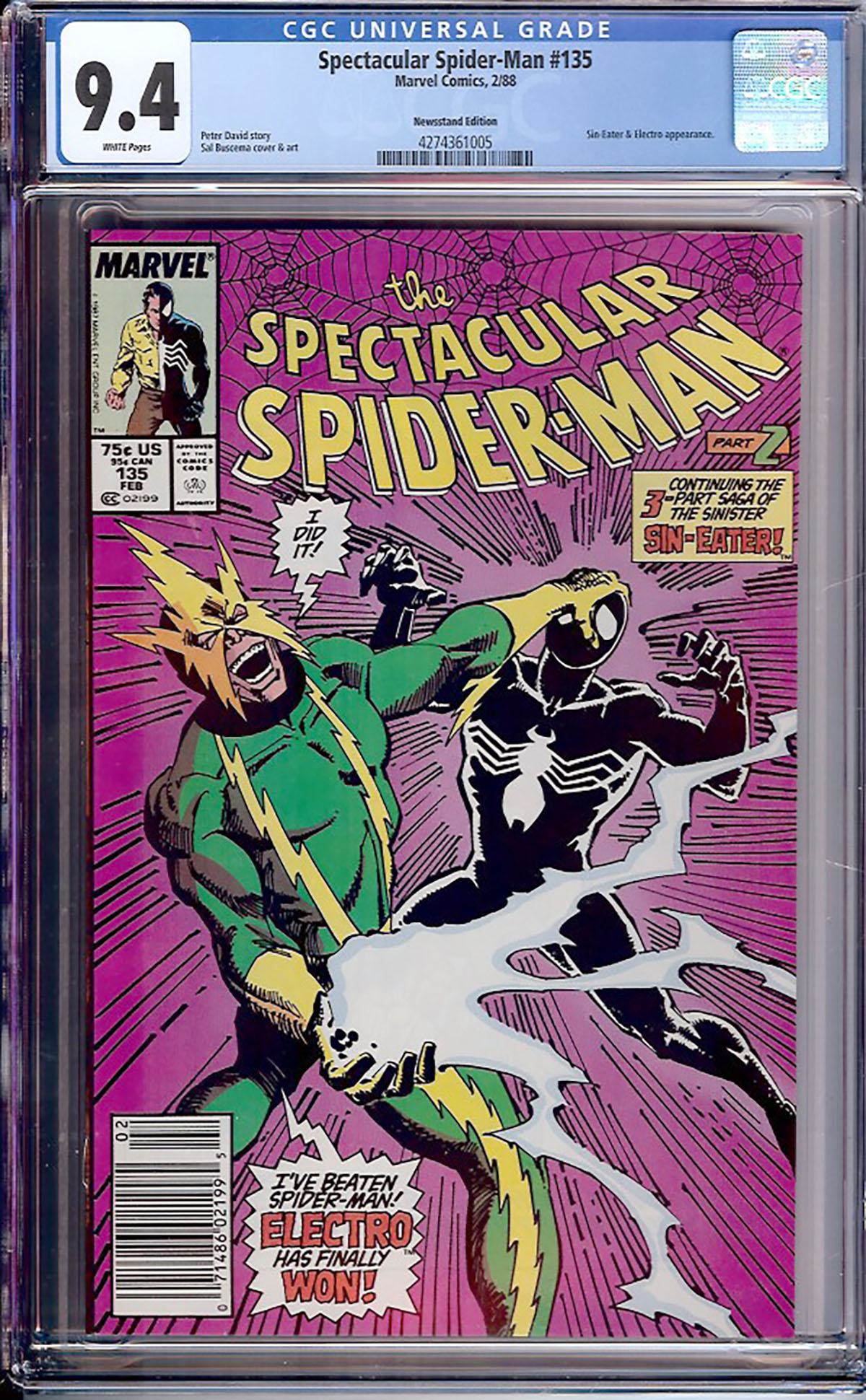 Spectacular Spider-Man #135 CGC 9.4 w Newsstand Edition