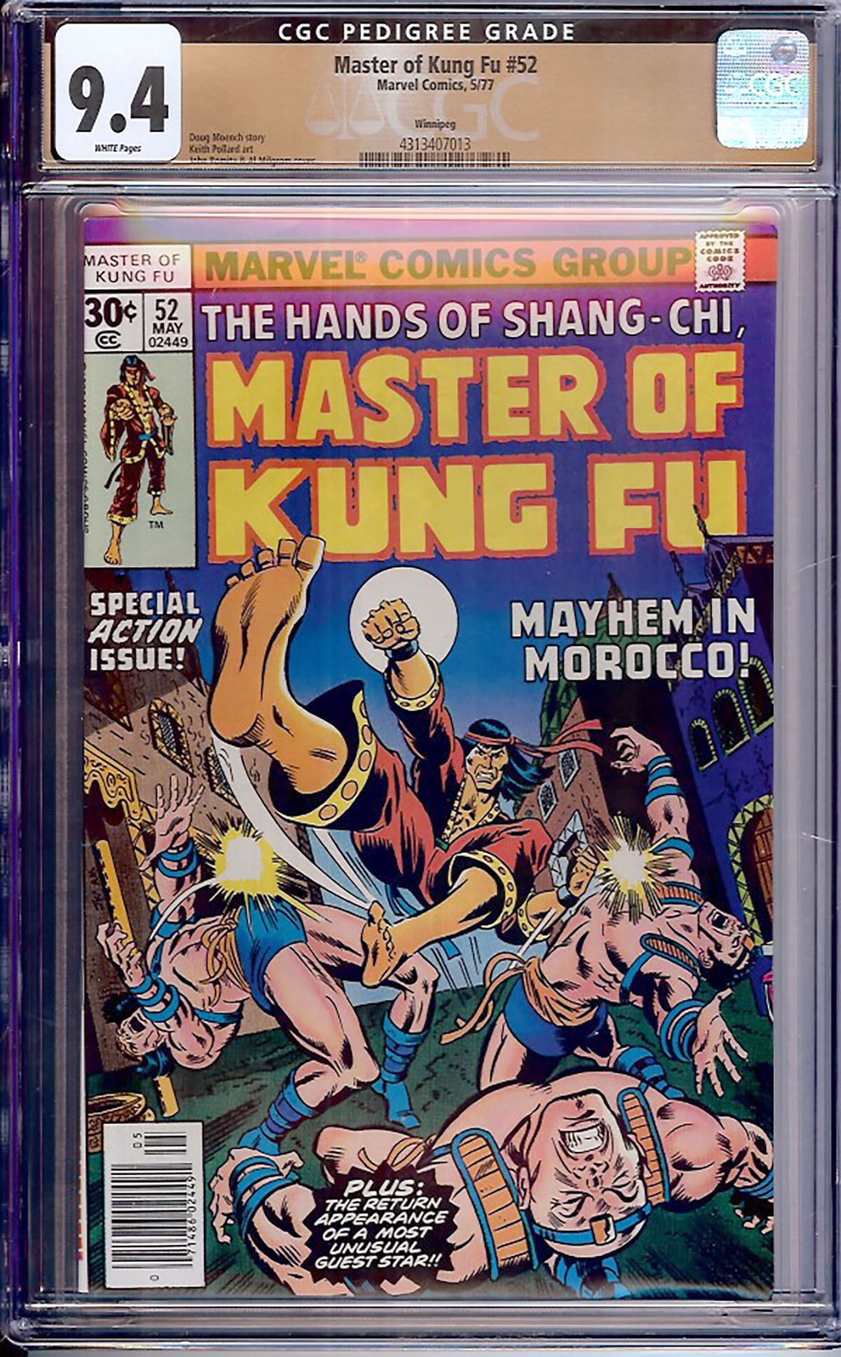 Master of Kung Fu #52 CGC 9.4 w Winnipeg