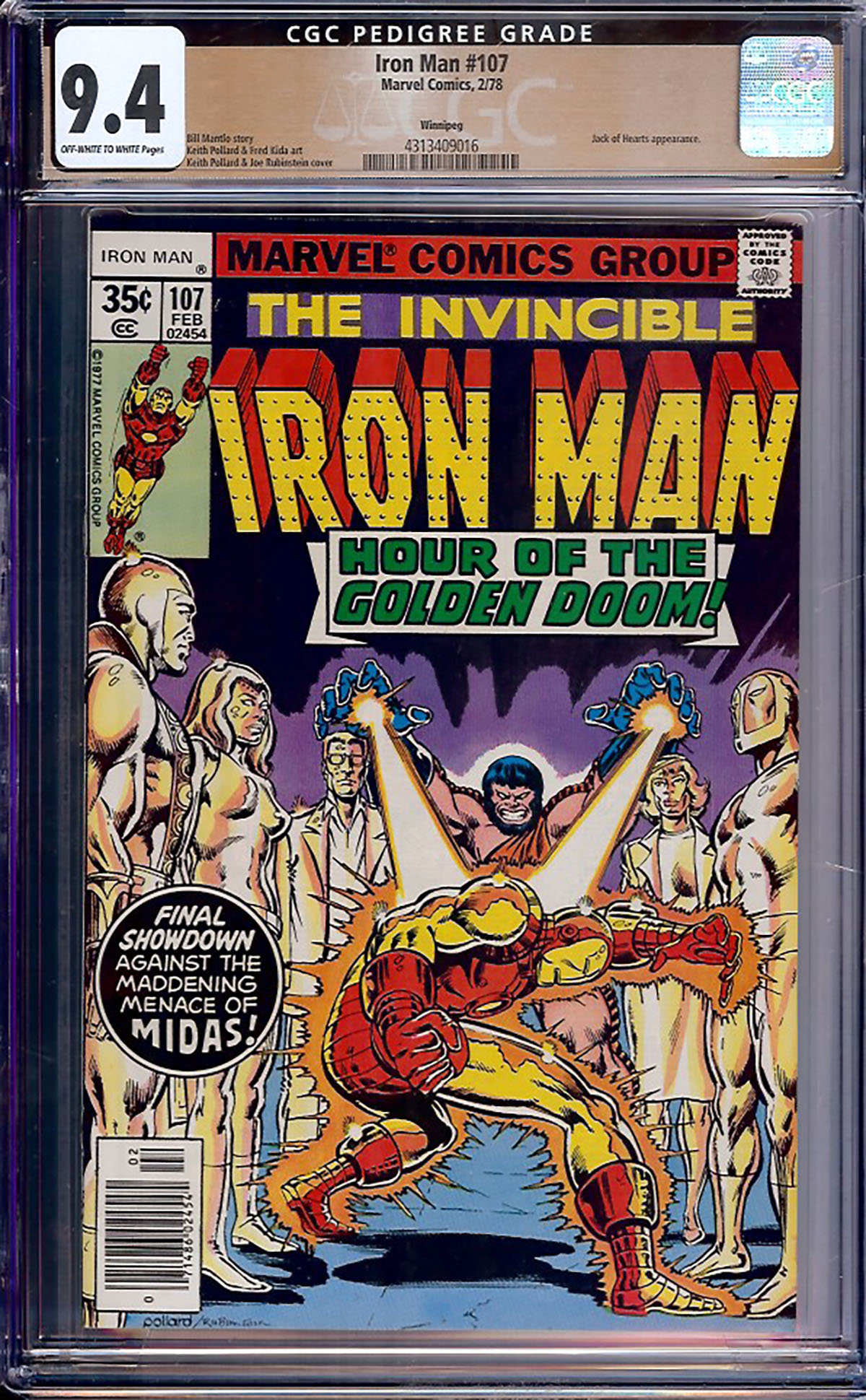 Iron Man #107 CGC 9.4 ow/w Winnipeg