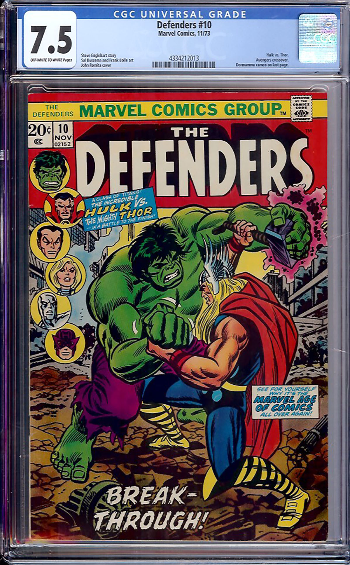 Defenders #10 CGC 7.5 ow/w