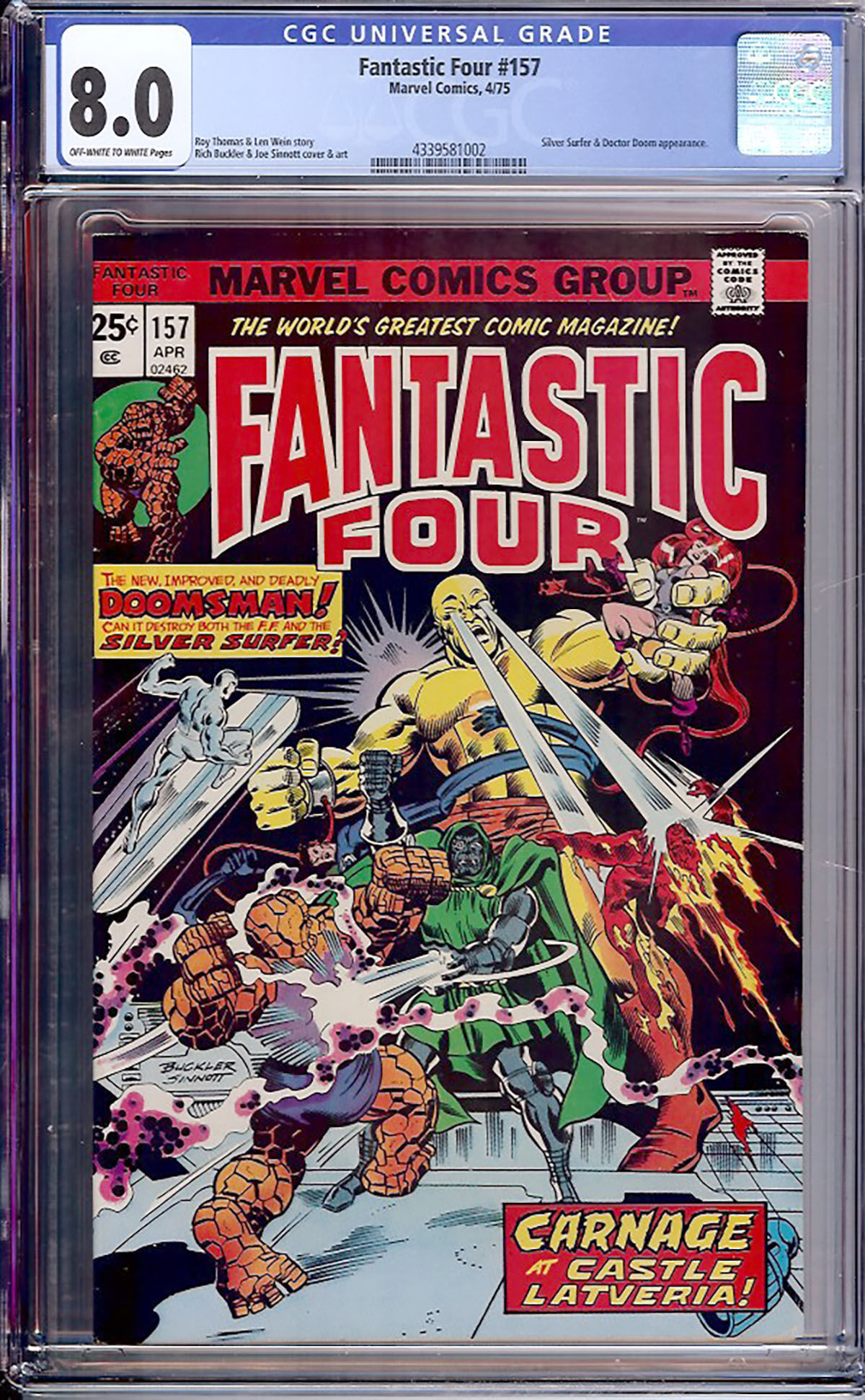Fantastic Four #157 CGC 8.0 ow/w