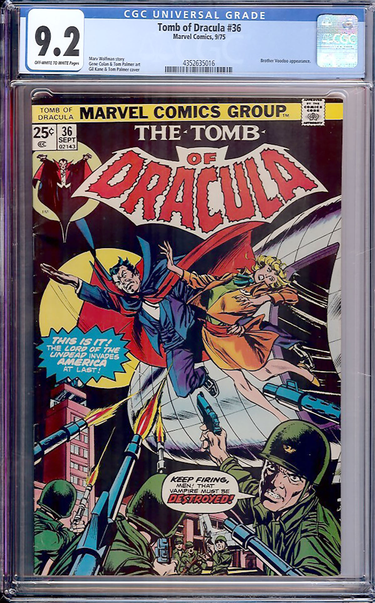 Tomb of Dracula #36 CGC 9.2 ow/w