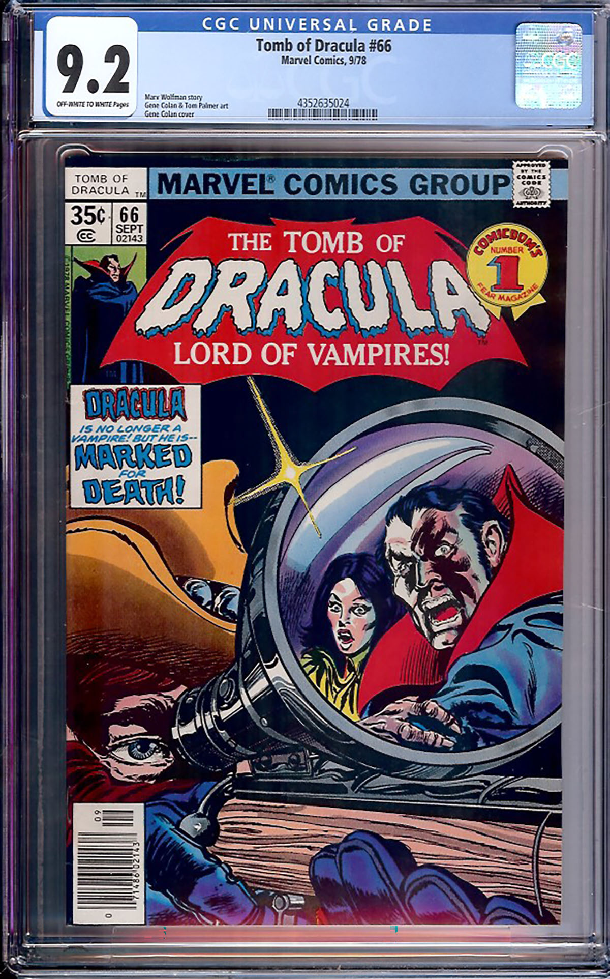 Tomb of Dracula #66 CGC 9.2 ow/w