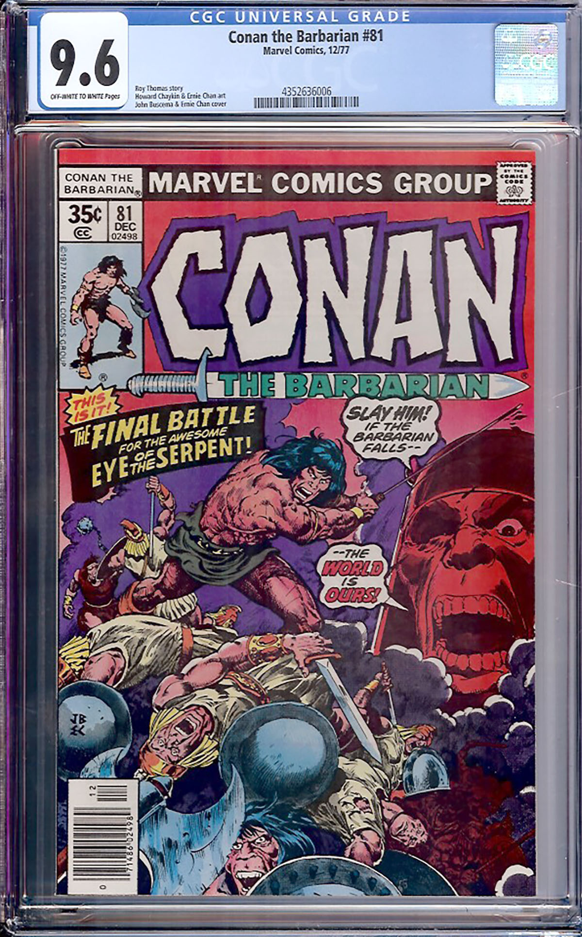 Conan The Barbarian #81 CGC 9.6 ow/w