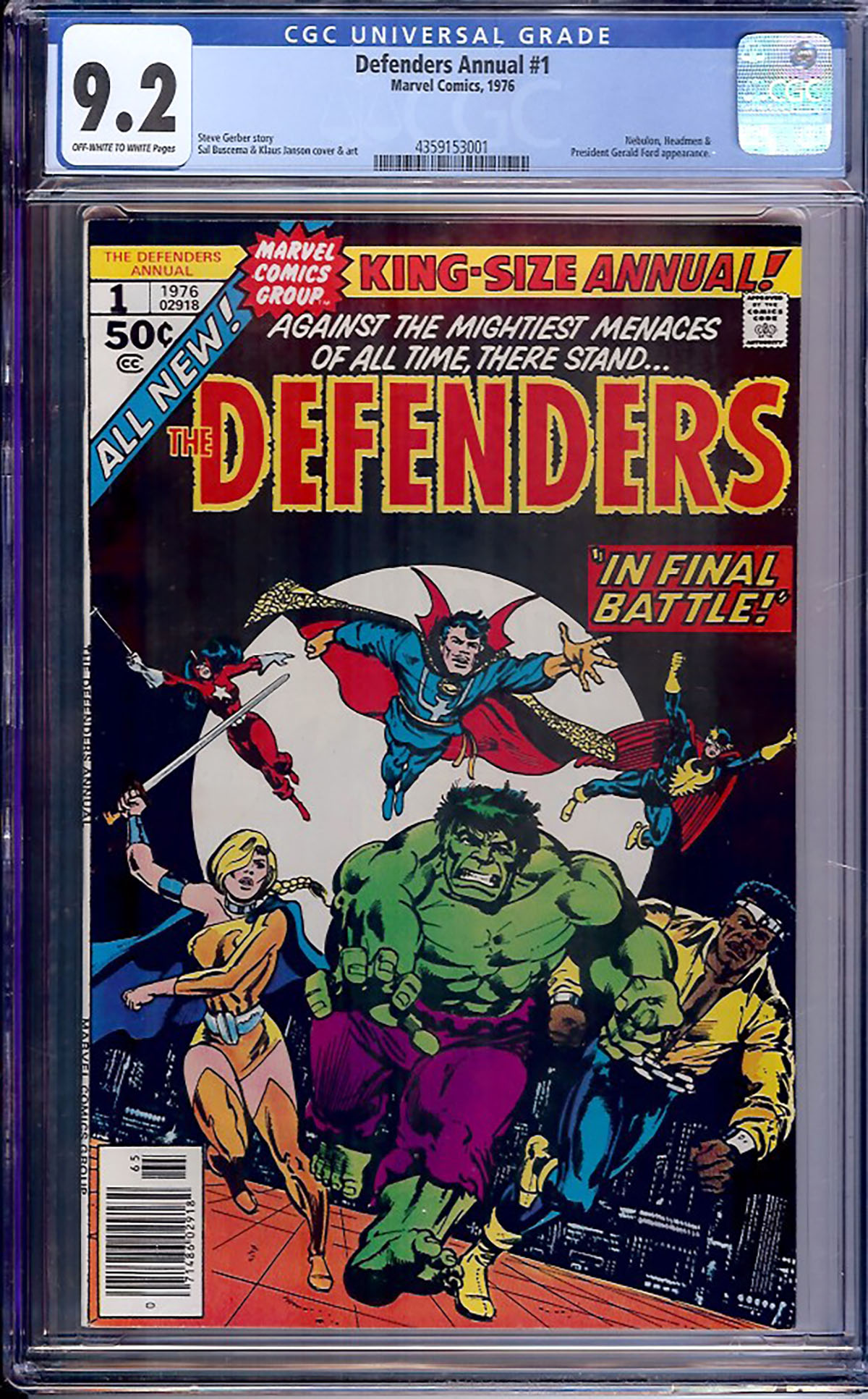Defenders Annual #1 CGC 9.2 ow/w