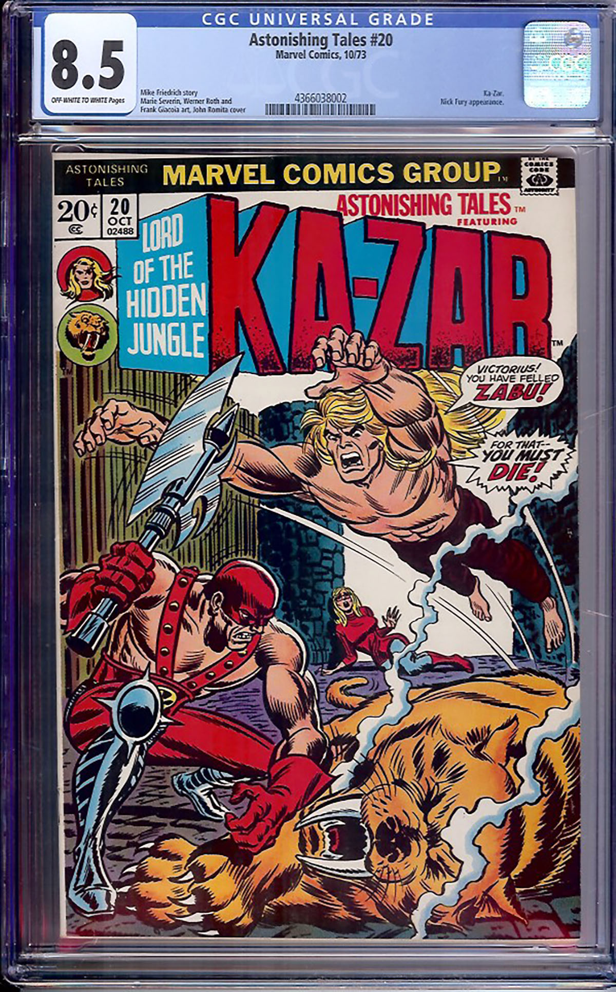 Astonishing Tales #20 CGC 8.5 ow/w