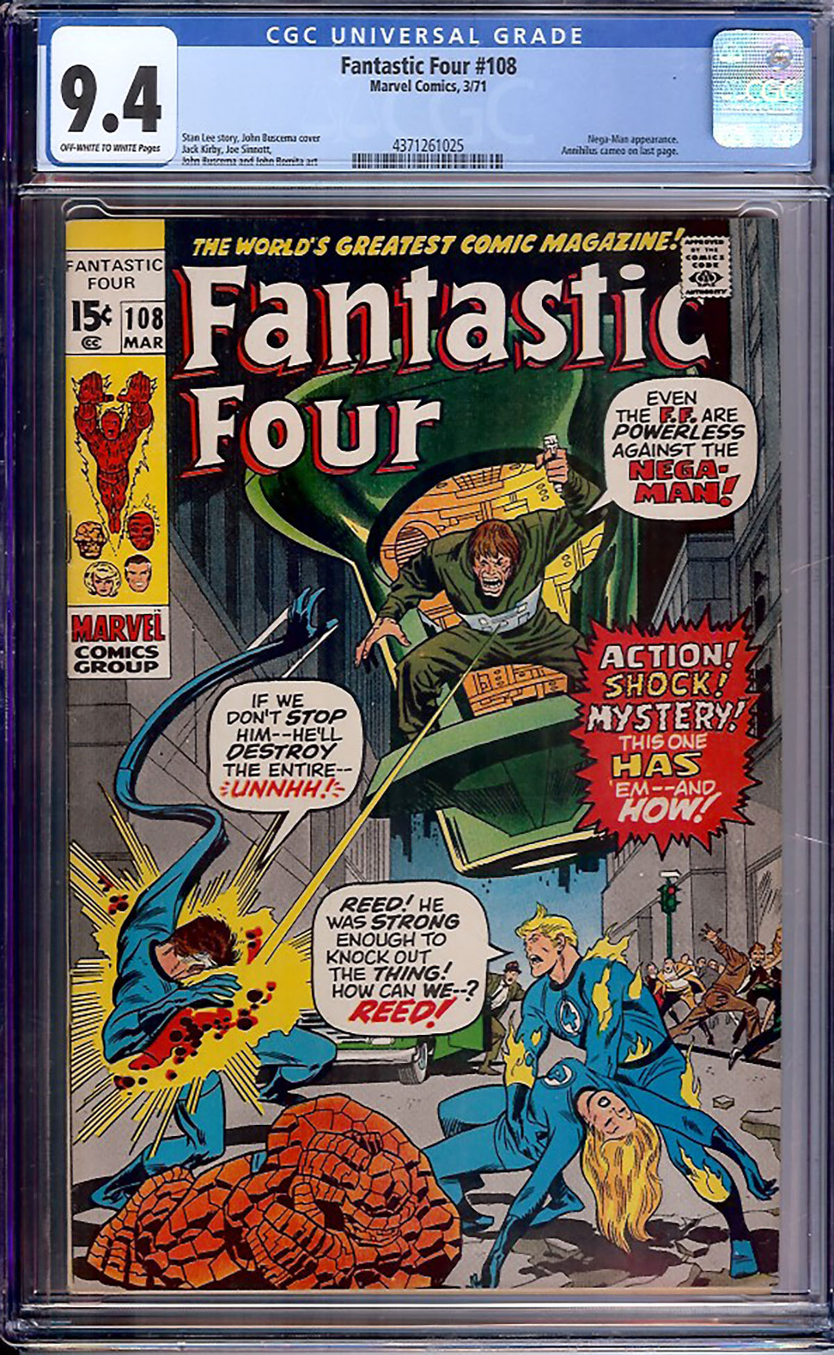 Fantastic Four #108 CGC 9.4 ow/w