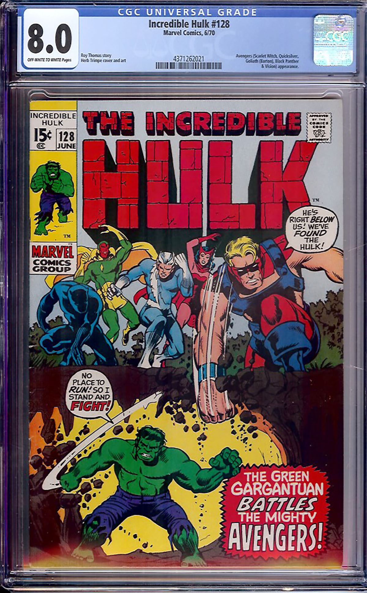 Incredible Hulk #128 CGC 8.0 ow/w