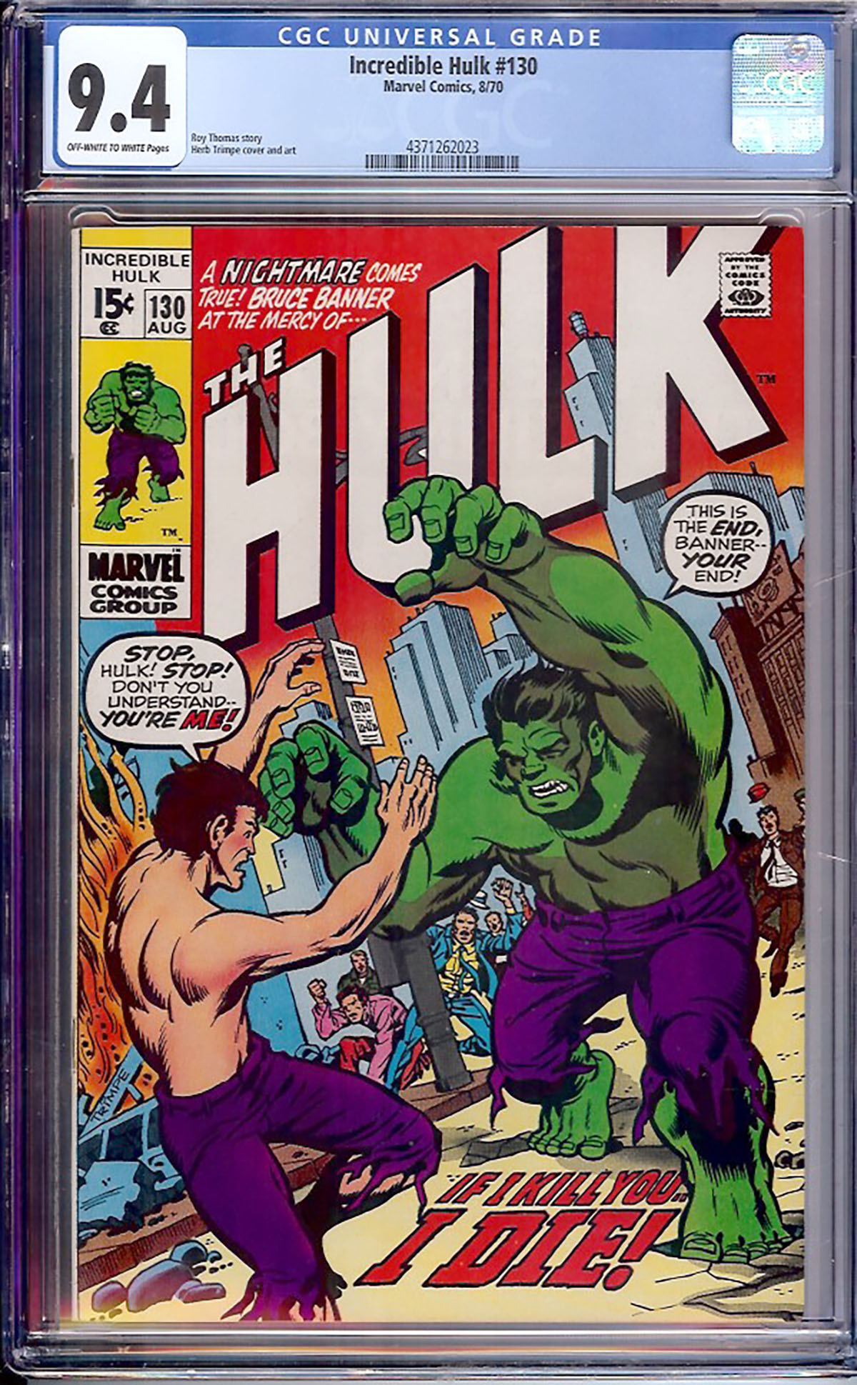 Incredible Hulk #130 CGC 9.4 ow/w