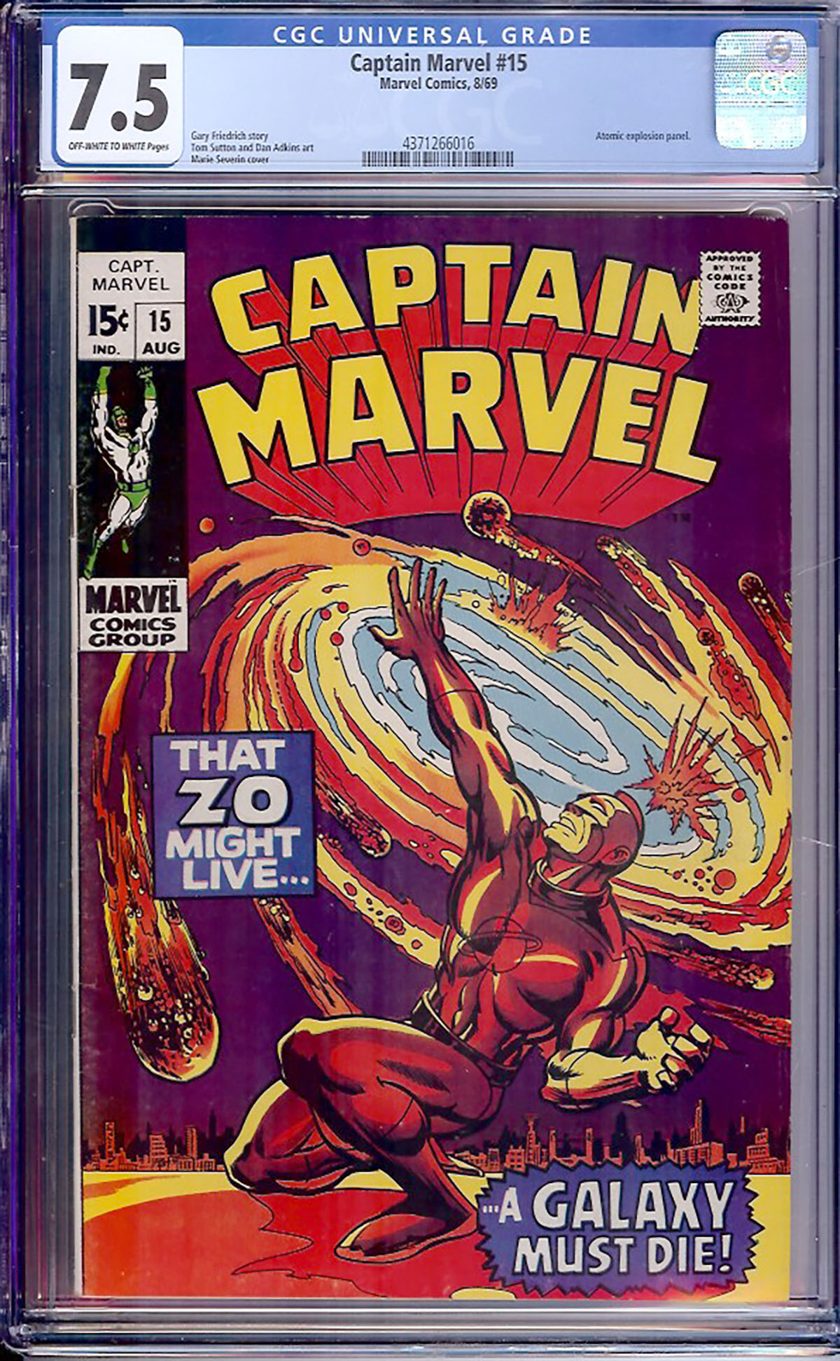 Captain Marvel #15 CGC 7.5 ow/w