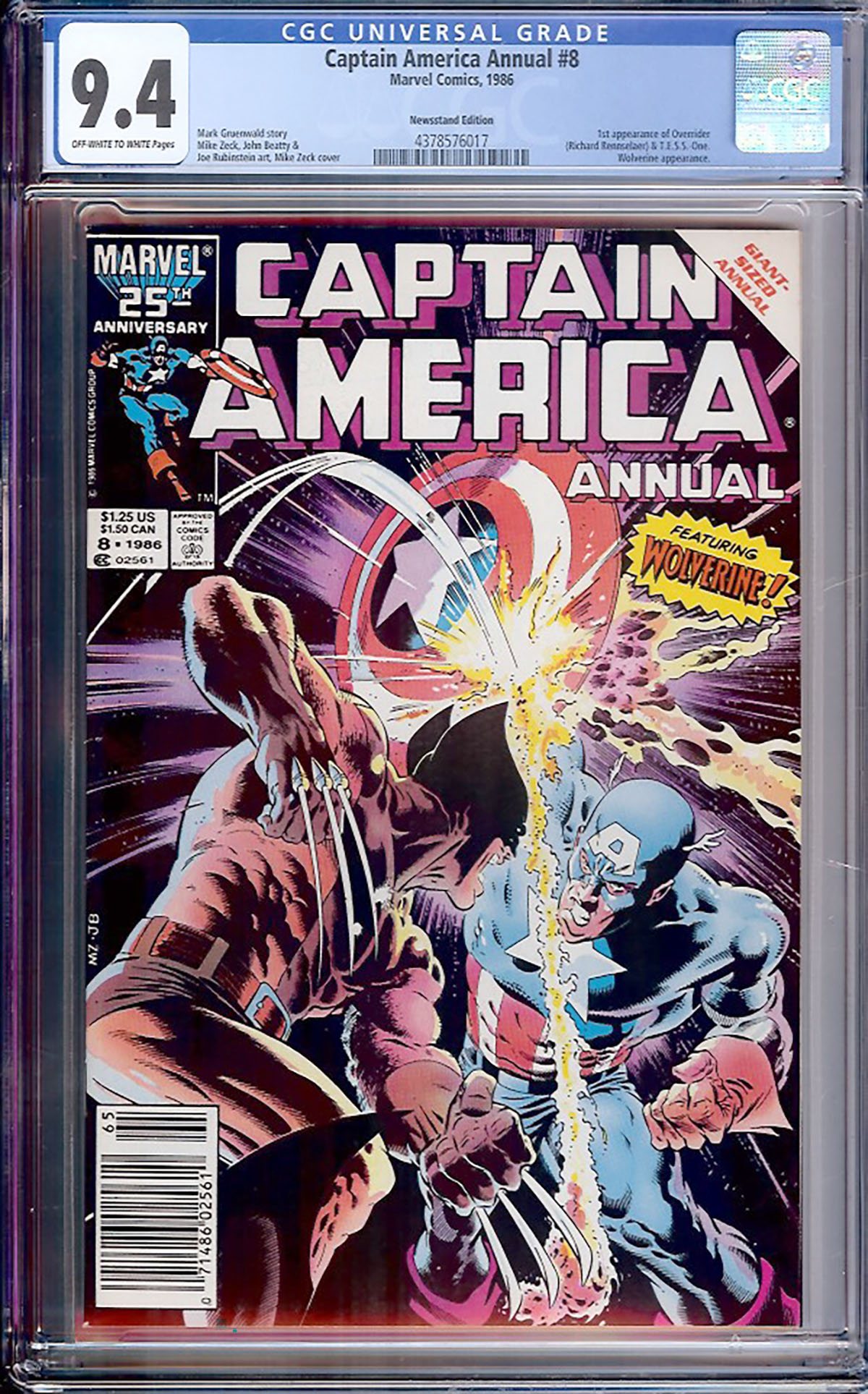Captain America Annual #8 CGC 9.4 ow/w Newsstand Edition