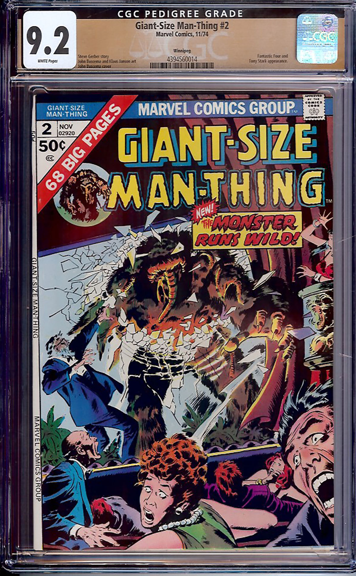 Giant-Size Man-Thing #2 CGC 9.2 w Winnipeg