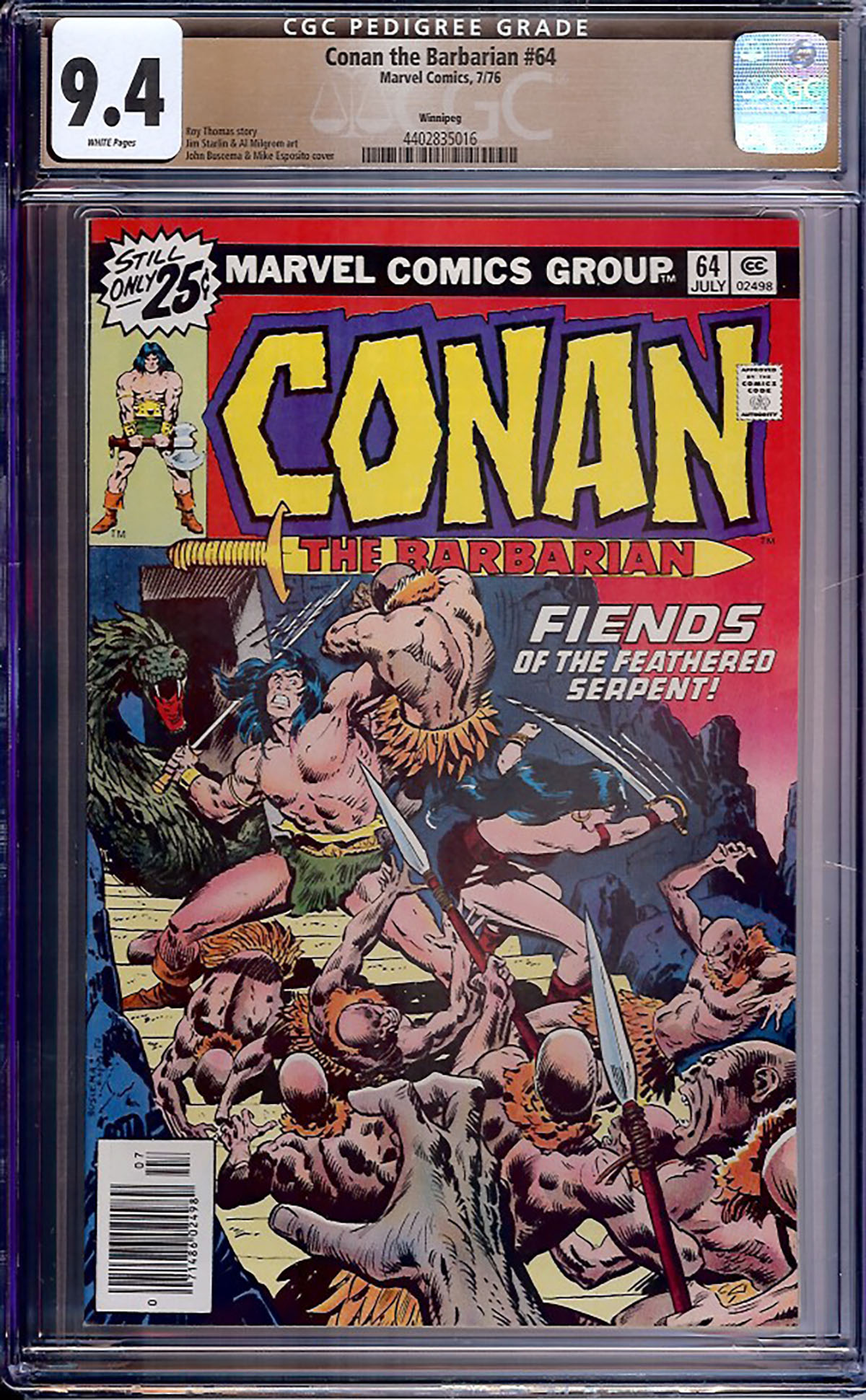 Conan The Barbarian #64 CGC 9.4 w Winnipeg