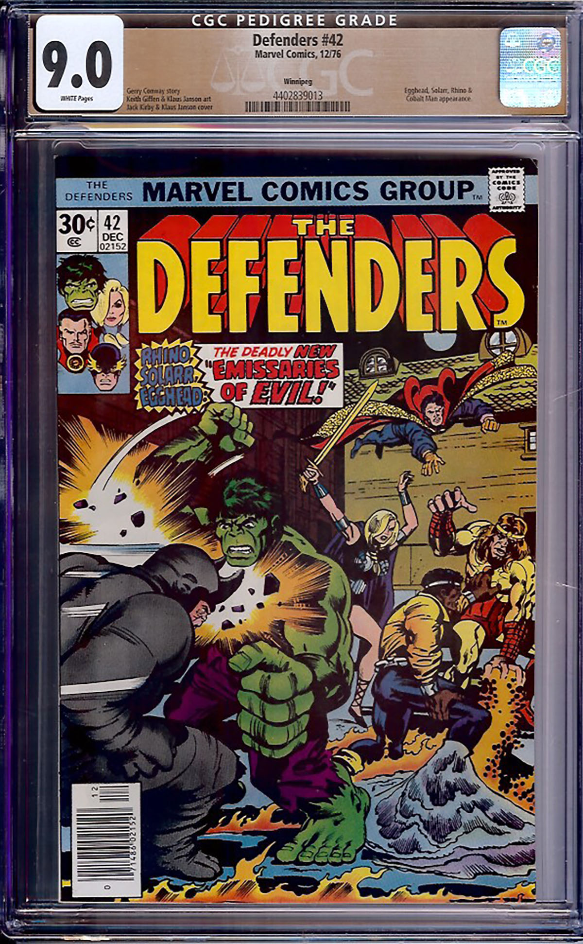 Defenders #42 CGC 9.0 w Winnipeg