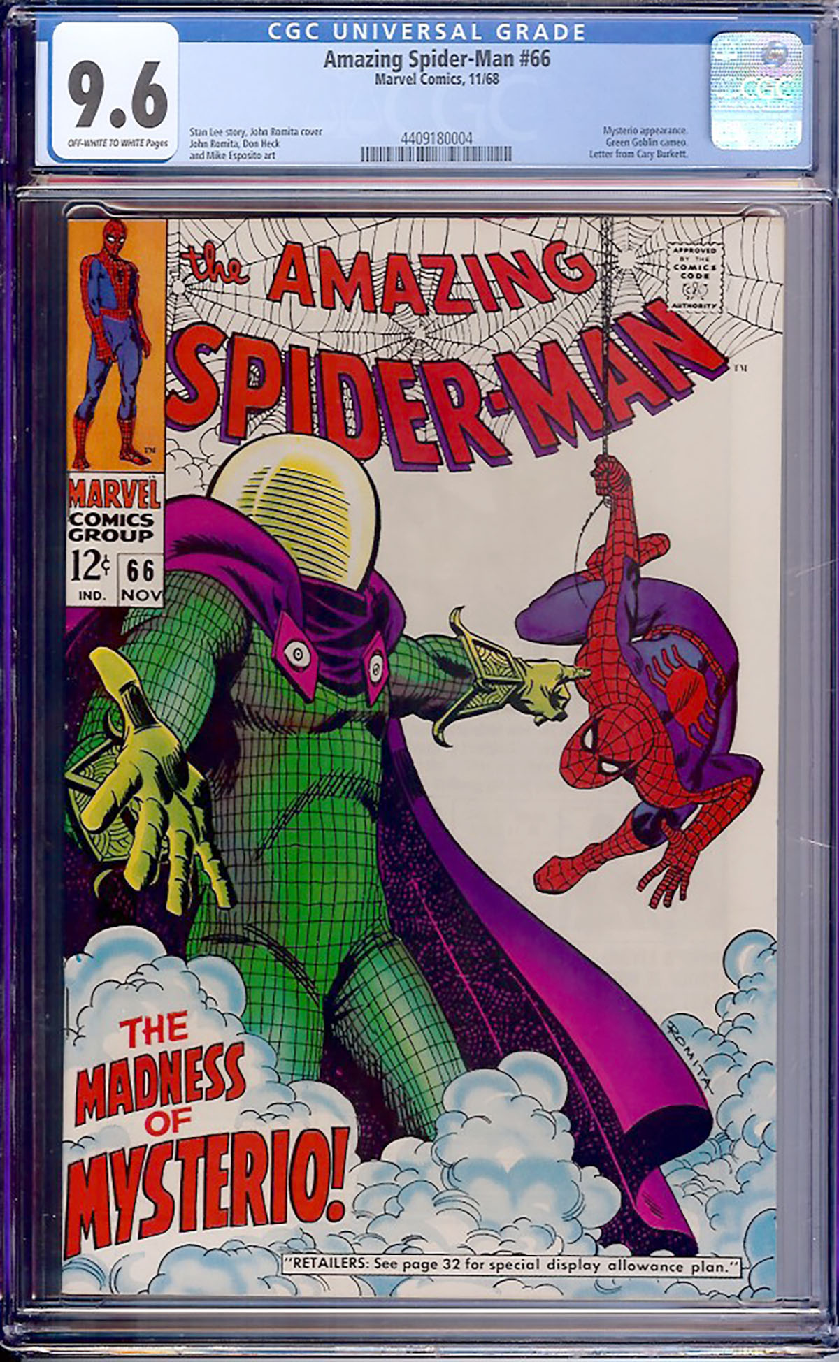 Amazing Spider-Man #66 CGC 9.6 ow/w