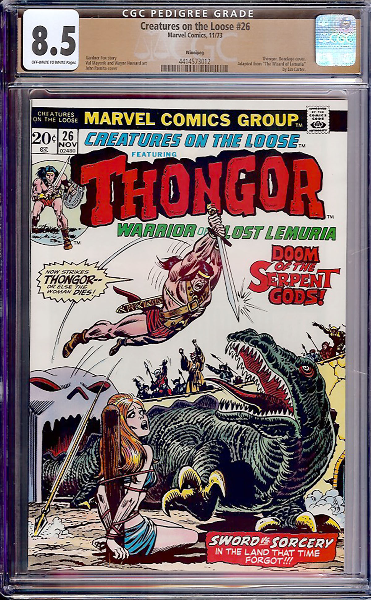 Creatures On The Loose #26 CGC 8.5 ow/w Winnipeg