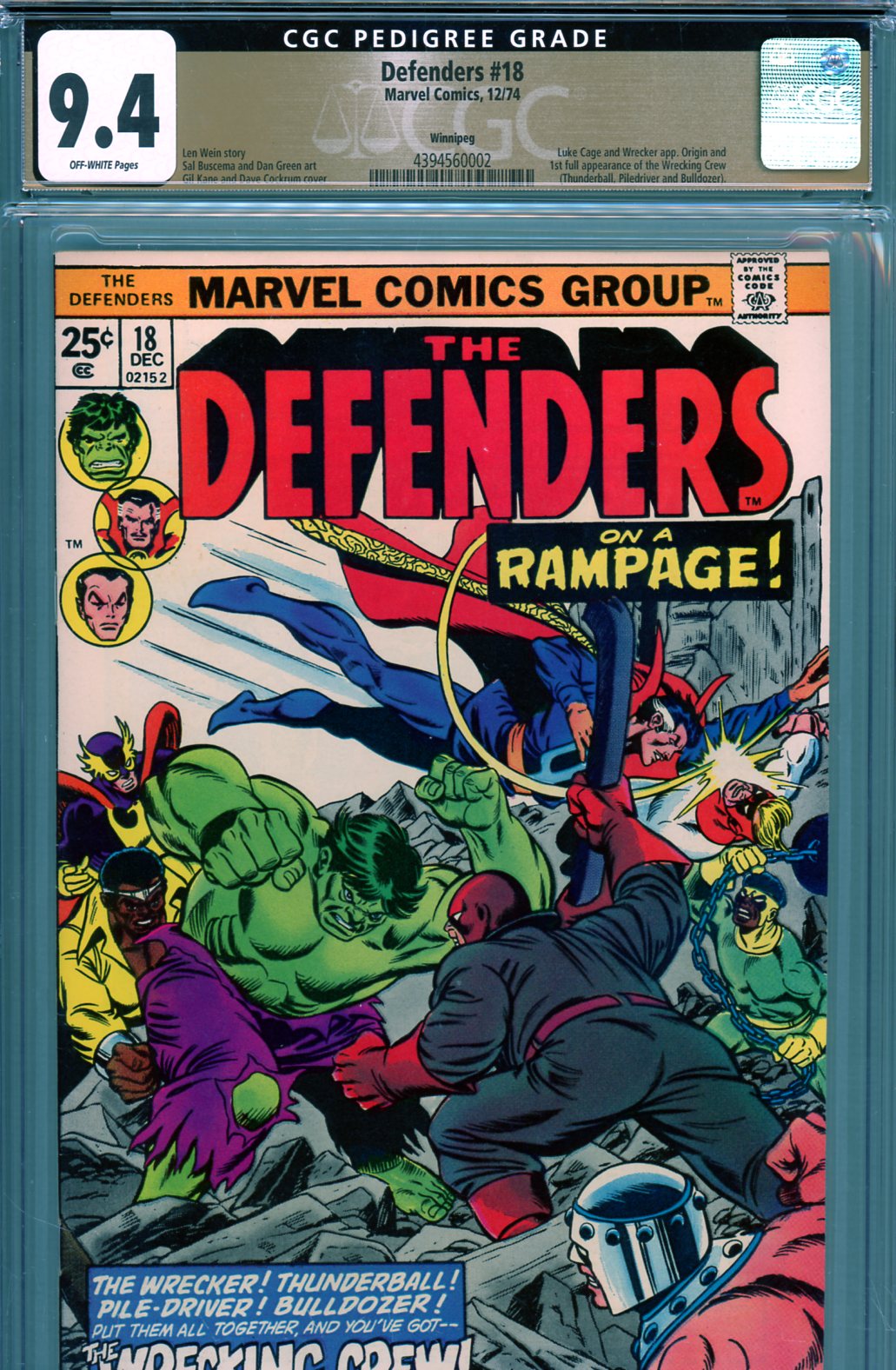 Defenders #18 CGC 9.4 ow Winnipeg