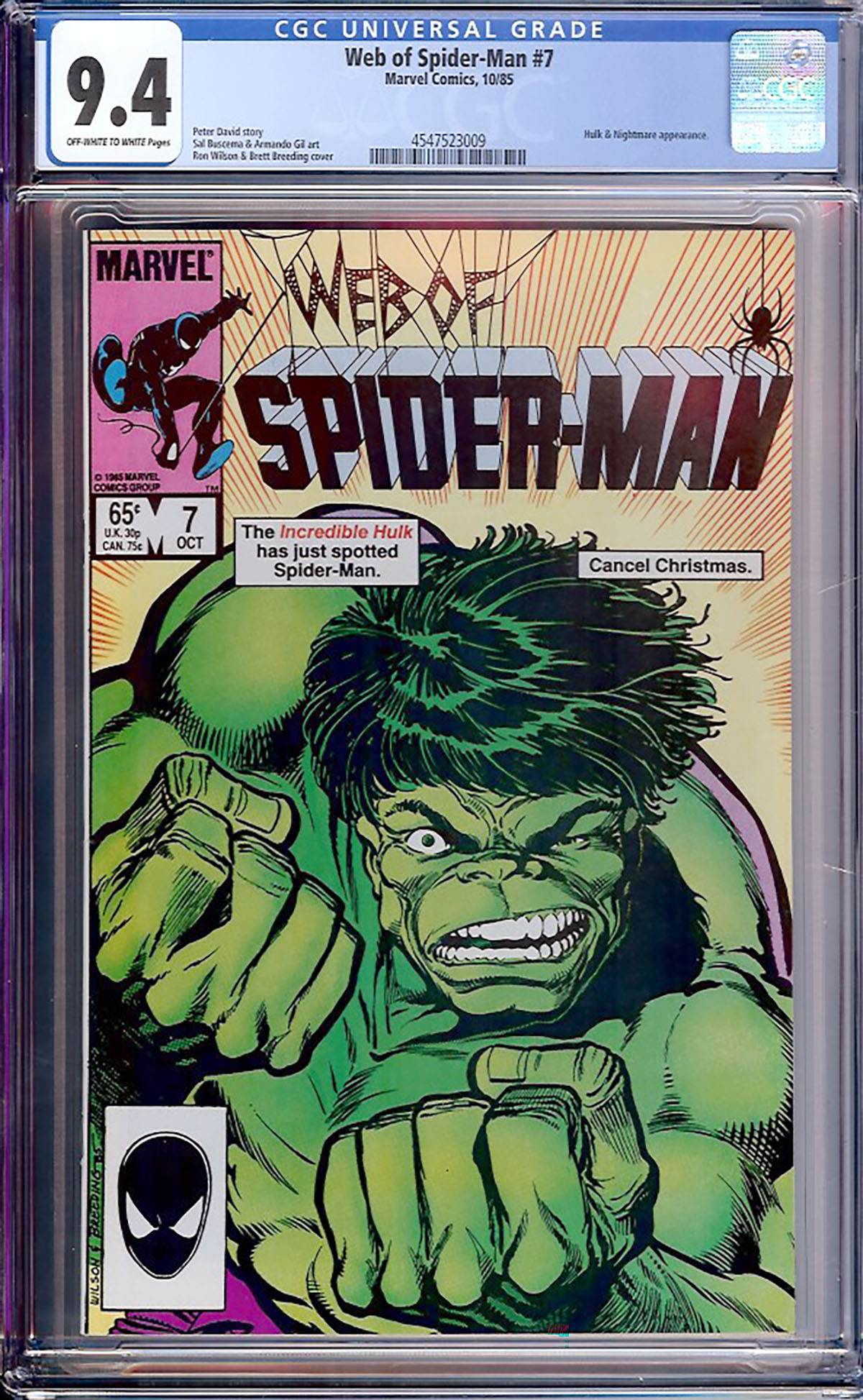 Web of Spider-Man #7 CGC 9.4 ow/w